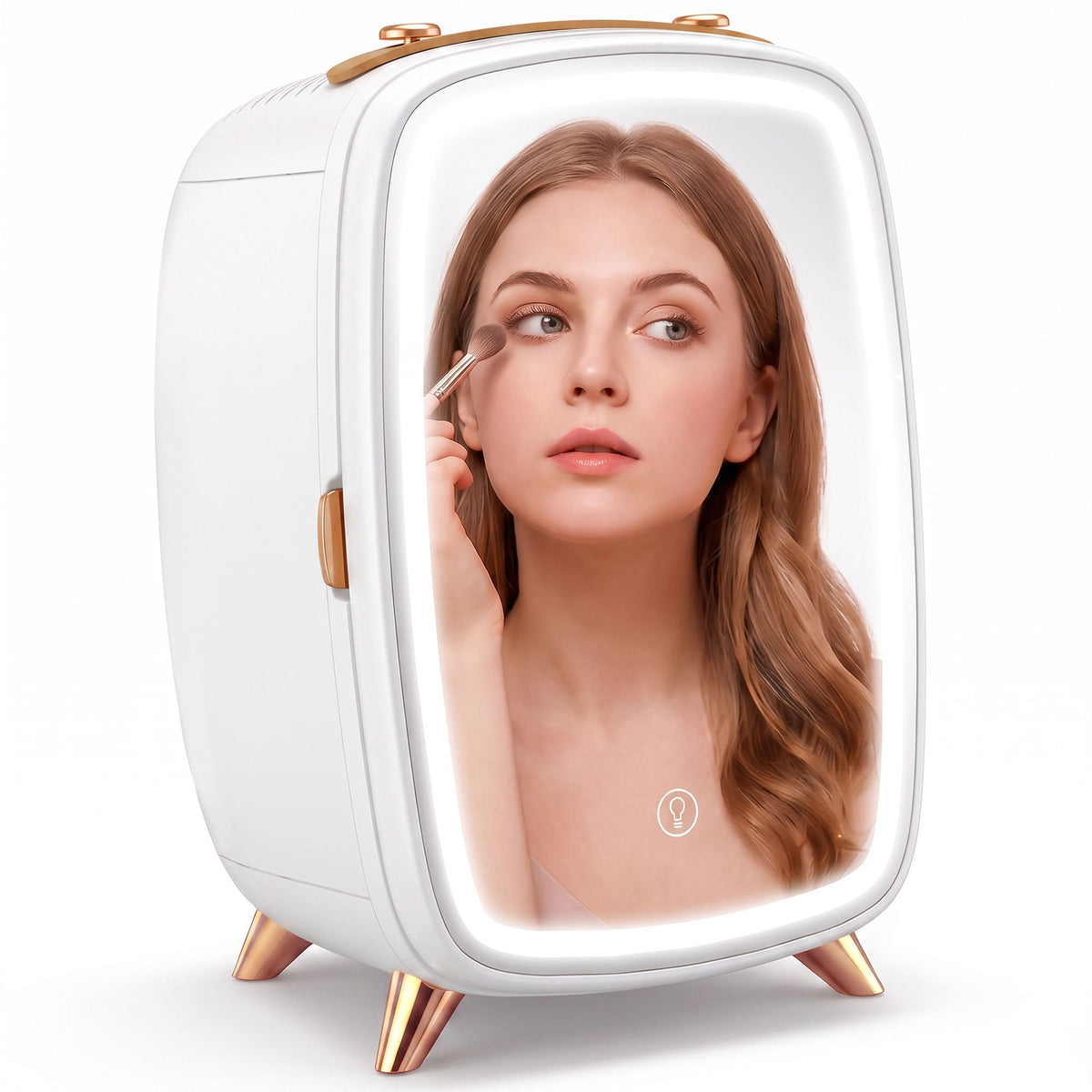 6L Mini Cosmetic Fridge with LED Mirror, Cooling Function, Skincare Refrigerator for Bedroom, Skincare, Office, White