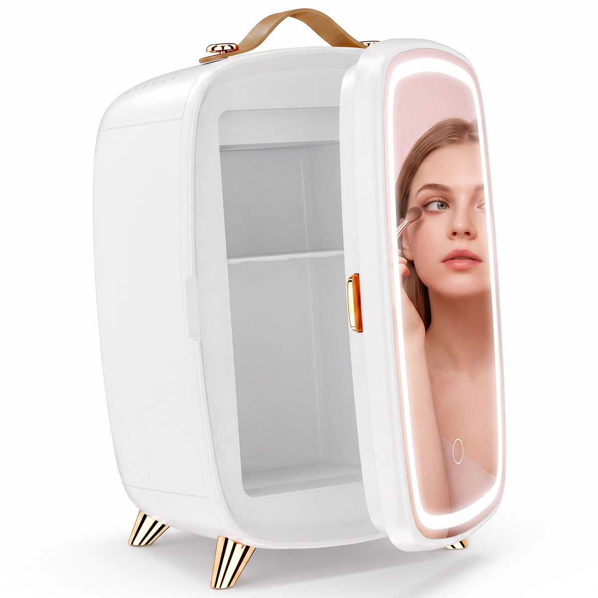 6L Mini Cosmetic Fridge with LED Mirror, Cooling Function, Skincare Refrigerator for Bedroom, Skincare, Office, White