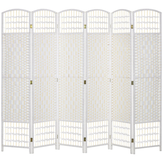 6 Panel Folding Room Divider, Privacy Screen, Freestanding Paravent Partition Separator for Living Room, Bedroom and Office, 240 x 170cm, White