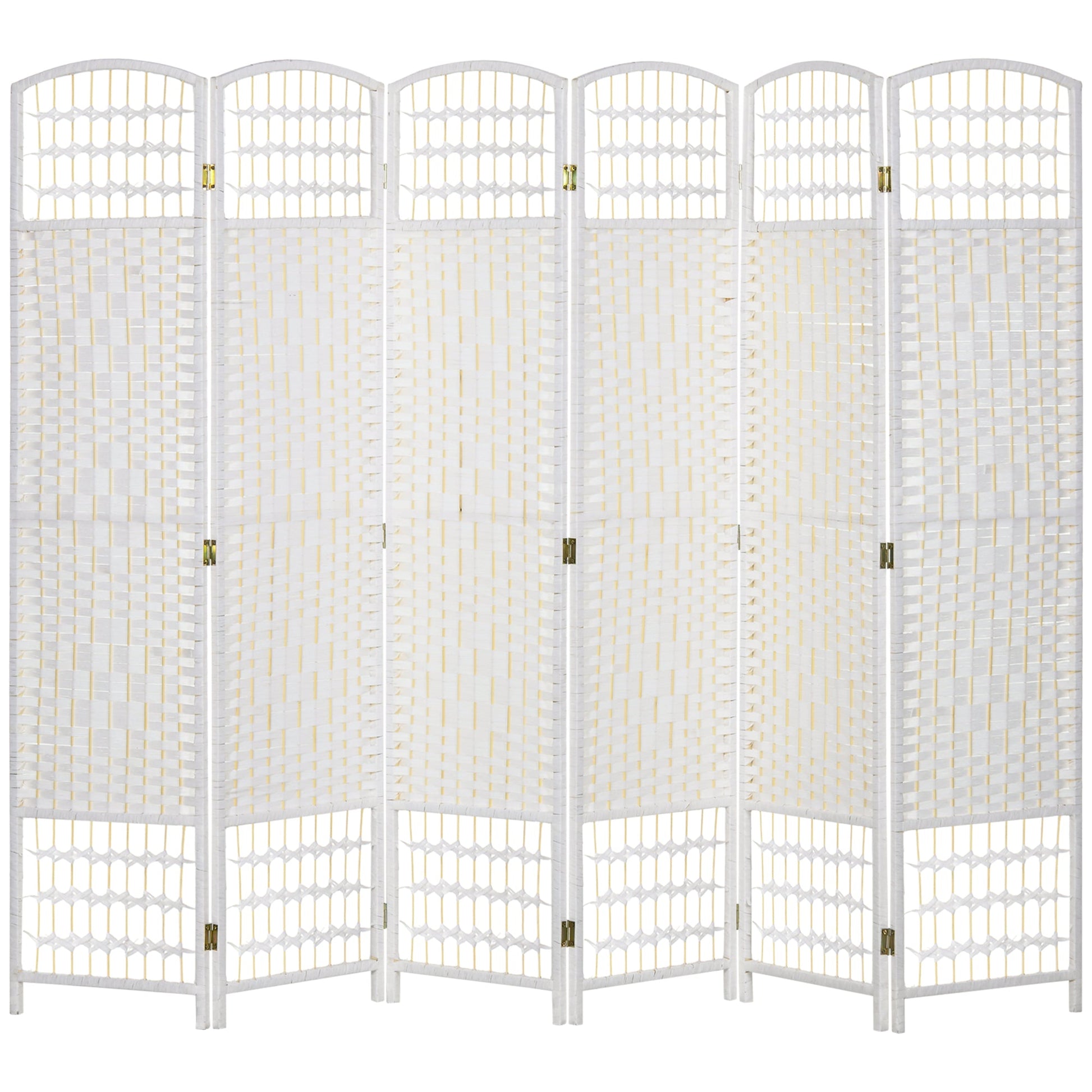 6 Panel Folding Room Divider, Privacy Screen, Freestanding Paravent Partition Separator for Living Room, Bedroom and Office, 240 x 170cm, White