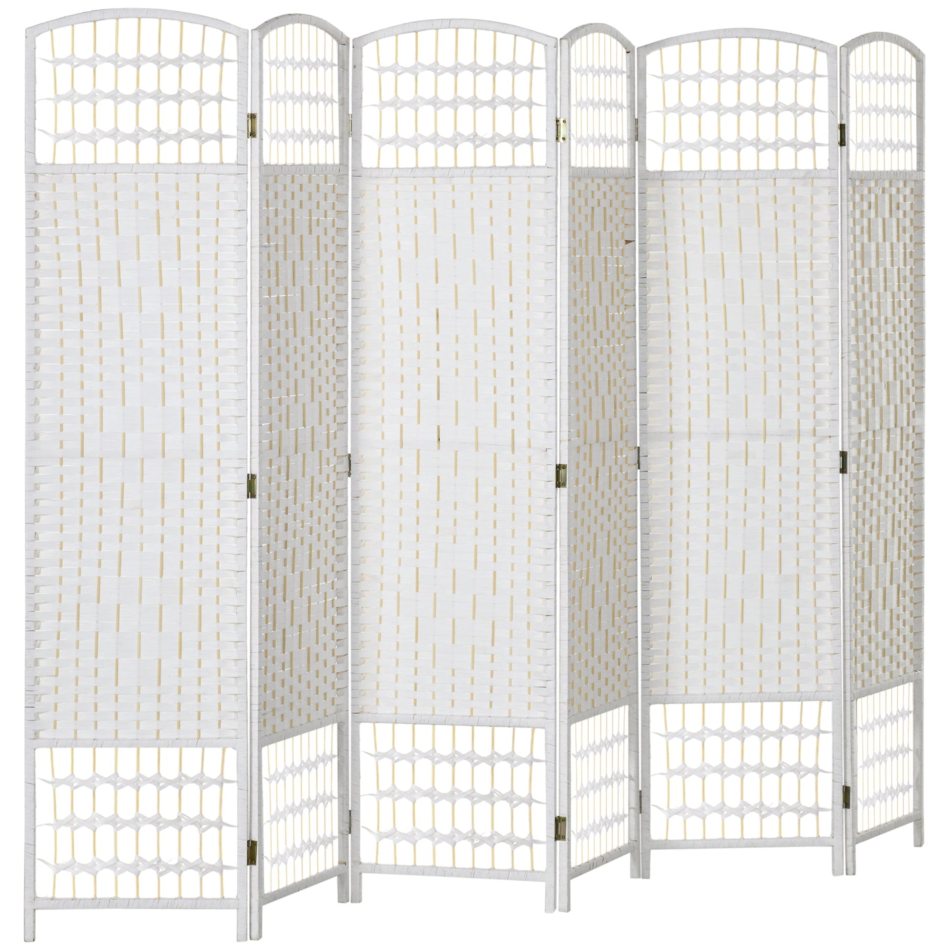 6 Panel Folding Room Divider, Privacy Screen, Freestanding Paravent Partition Separator for Living Room, Bedroom and Office, 240 x 170cm, White