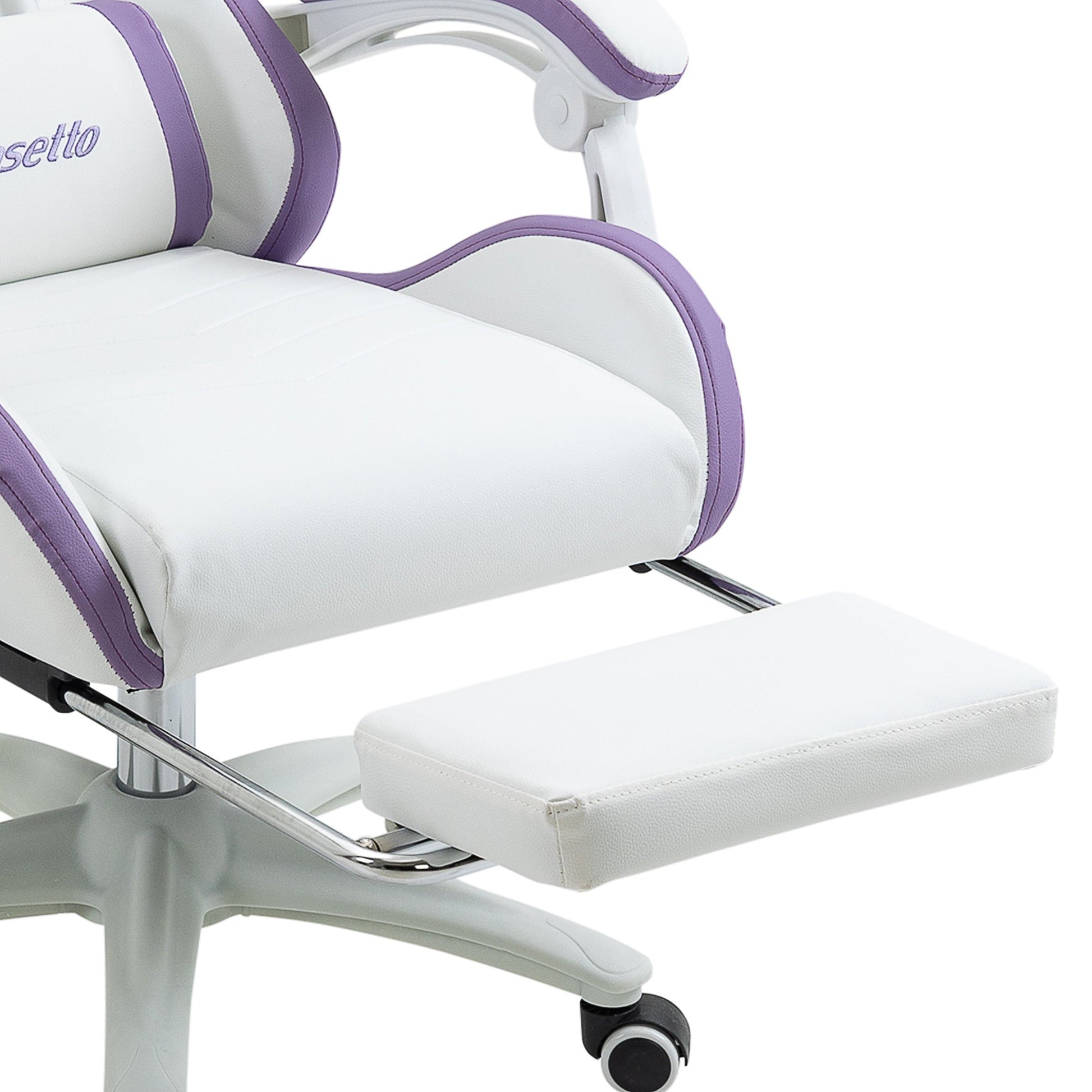 Vinsetto Computer Gaming Chair, PU Leather Desk Chair with Footrest, Swivel Task Chair with 135° Reclining Back and Lumbar Support, PC Chair for Adults, White and Purple