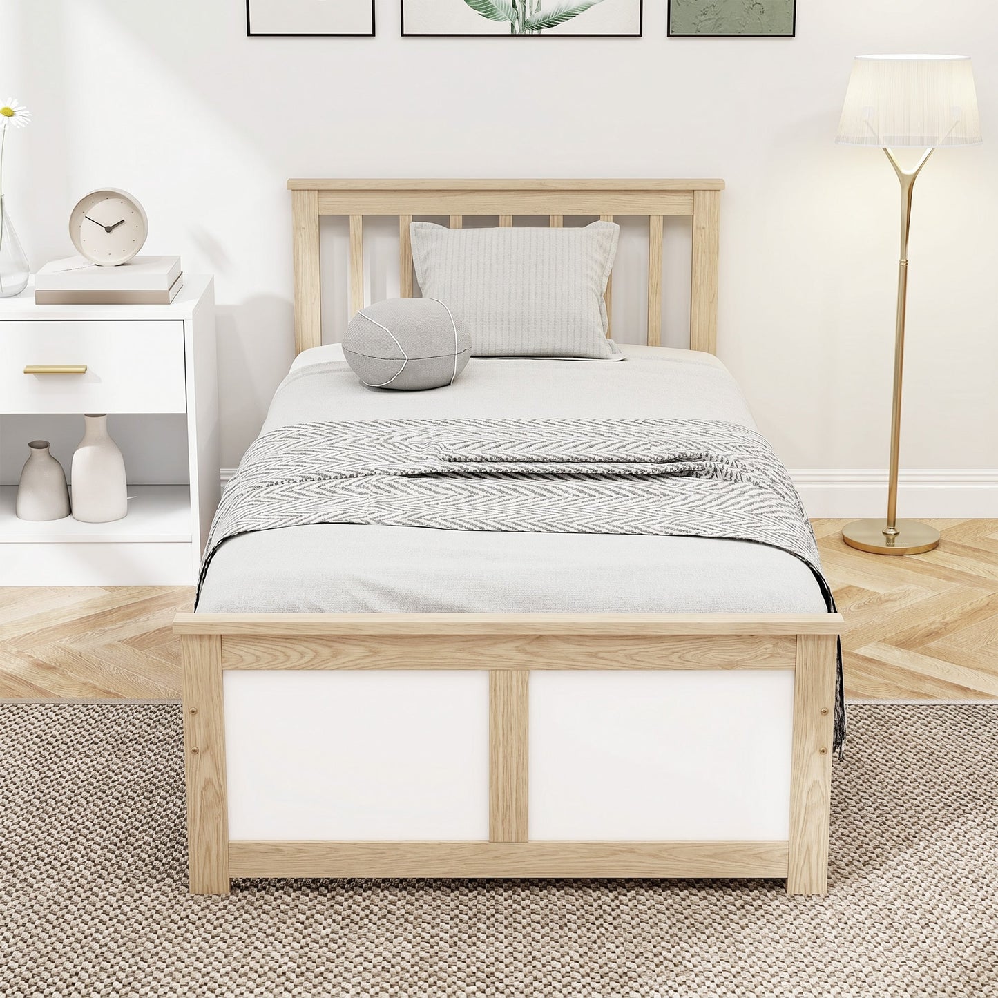 3ft Single Solid Wooden Bed Frame, Pine Storage Bed with Drawers, Headboard, Wood Slat Support, No Box Spring Needed, Easy Assembly, 90 x 190 cm, Natural Wood Finish
