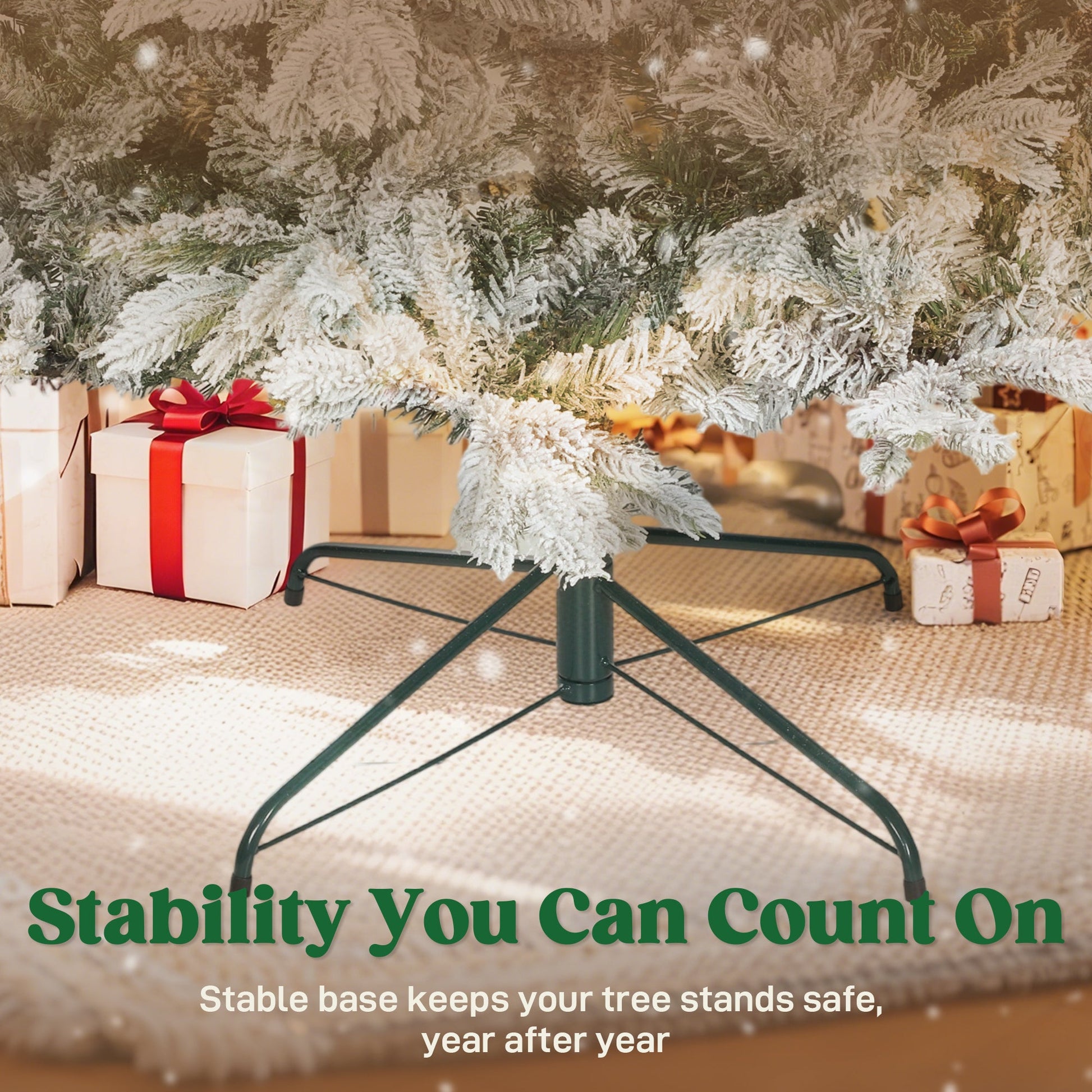 6ft Snow Flocked Christmas Tree with Realistic Tips, Hinged Xmas Tree with Wide Shape, Foldable Metal Stand, Easy Assembly, for Home Decor