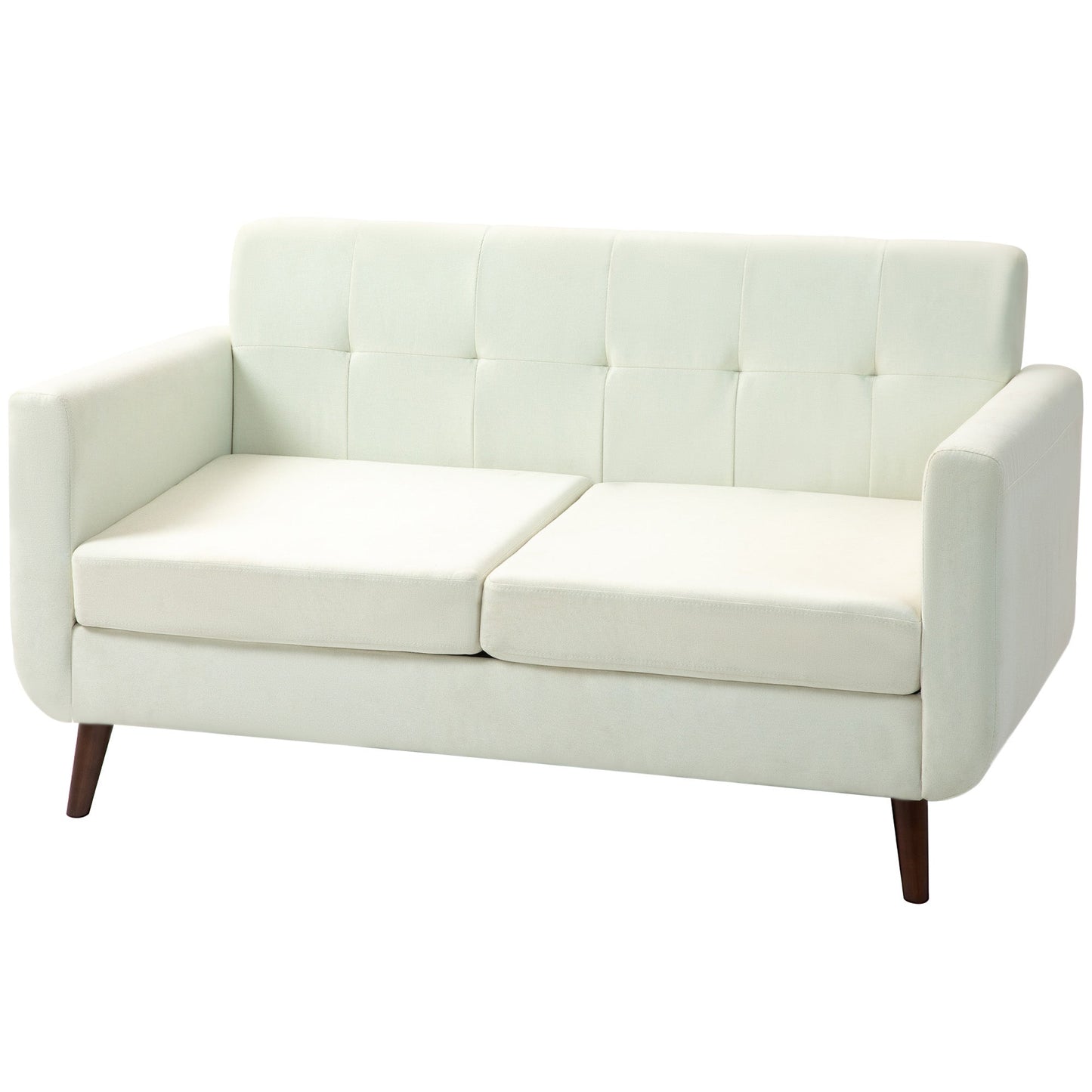 HOMCOM 2 Seater Sofa, Modern Tufted Fabric Couch, Upholstered Loveseat with Wood Legs for Small Space, Living Room, Bedroom, Office, Cream White