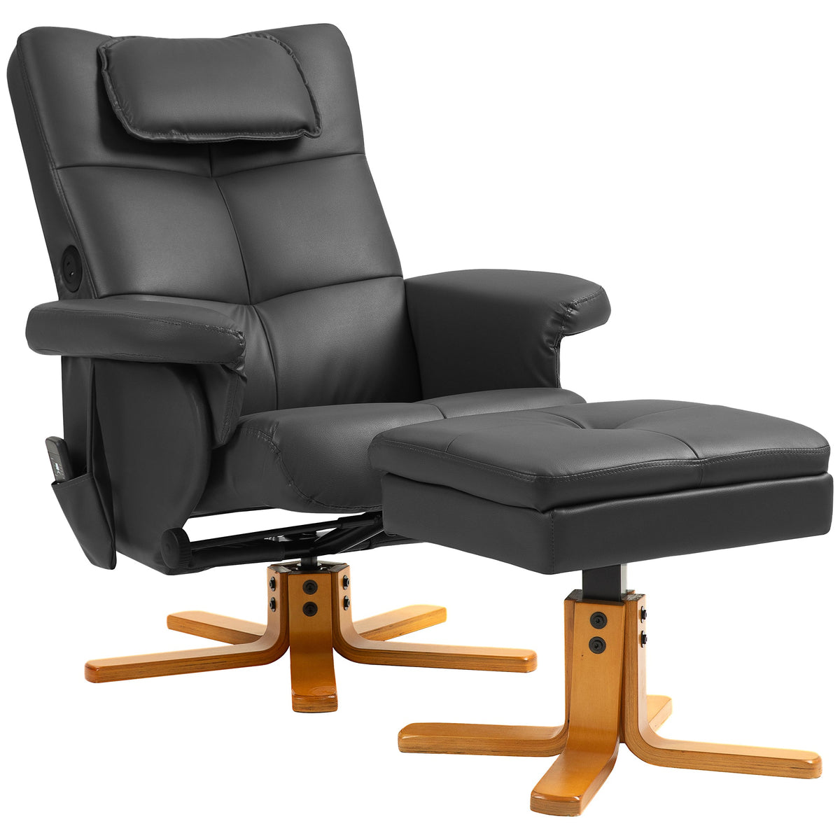 HOMCOM Massage Recliner Chair with Footstool, Upholstered Armchair with Adjustable Backrest, Remote Control, Hidden Storage and Charger for Living Room, Bedroom, Black