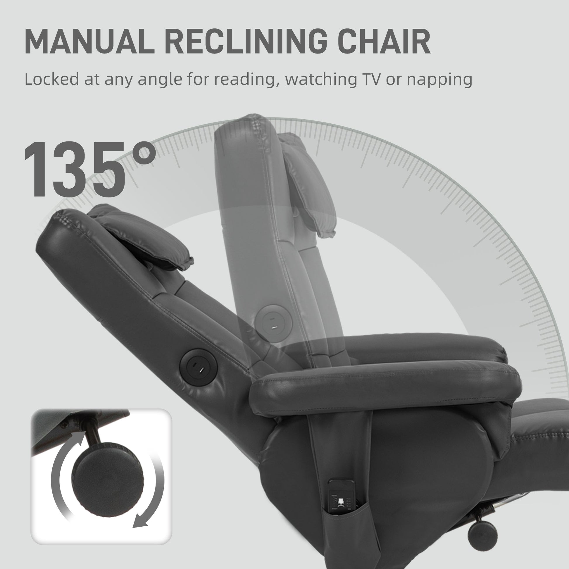 HOMCOM Massage Recliner Chair with Footstool, Upholstered Armchair with Adjustable Backrest, Remote Control, Hidden Storage and Charger for Living Room, Bedroom, Black