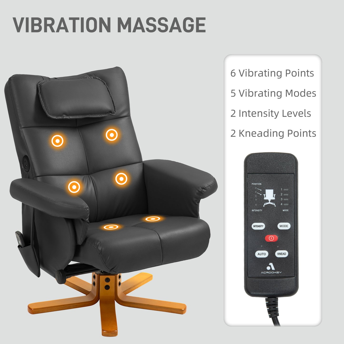 HOMCOM Massage Recliner Chair with Footstool, Upholstered Armchair with Adjustable Backrest, Remote Control, Hidden Storage and Charger for Living Room, Bedroom, Black