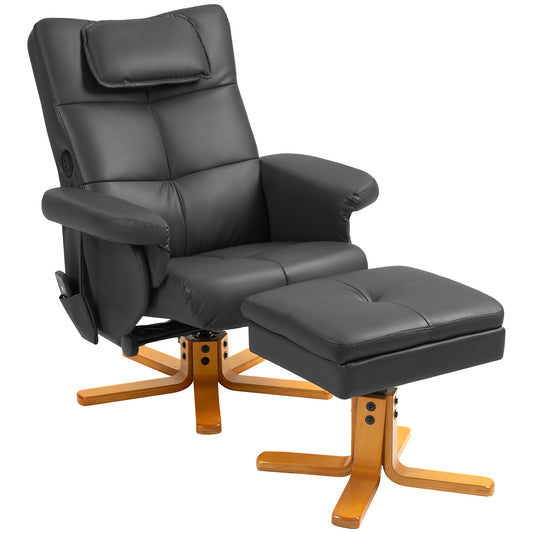 HOMCOM Massage Recliner Chair with Footstool, Upholstered Armchair with Adjustable Backrest, Remote Control, Hidden Storage and Charger for Living Room, Bedroom, Black