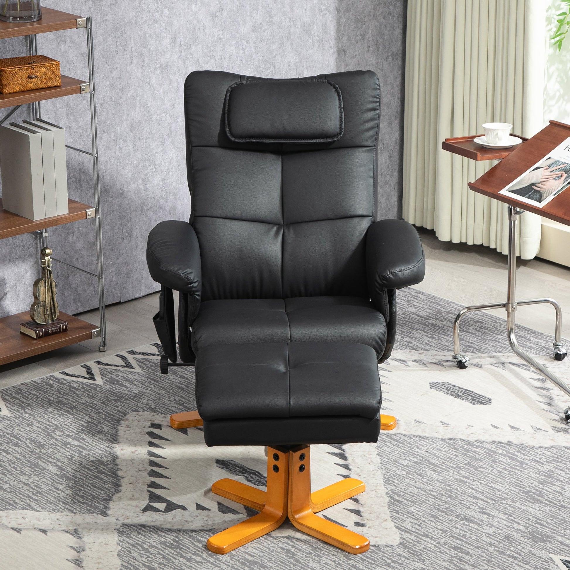 HOMCOM Massage Recliner Chair with Footstool, Upholstered Armchair with Adjustable Backrest, Remote Control, Hidden Storage and Charger for Living Room, Bedroom, Black