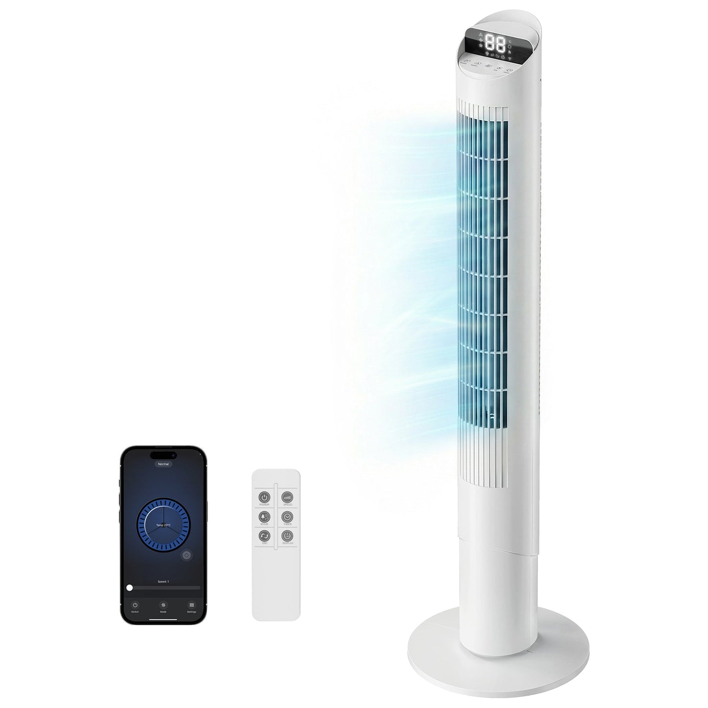 101.8 cm Tower Fan for Cooling, Standing Floor Cooling Fan with WiFi App, 6 Speeds and 4 Modes, 65° Oscillating, 12H Timer and Remote Control for Bedroom, Office, White