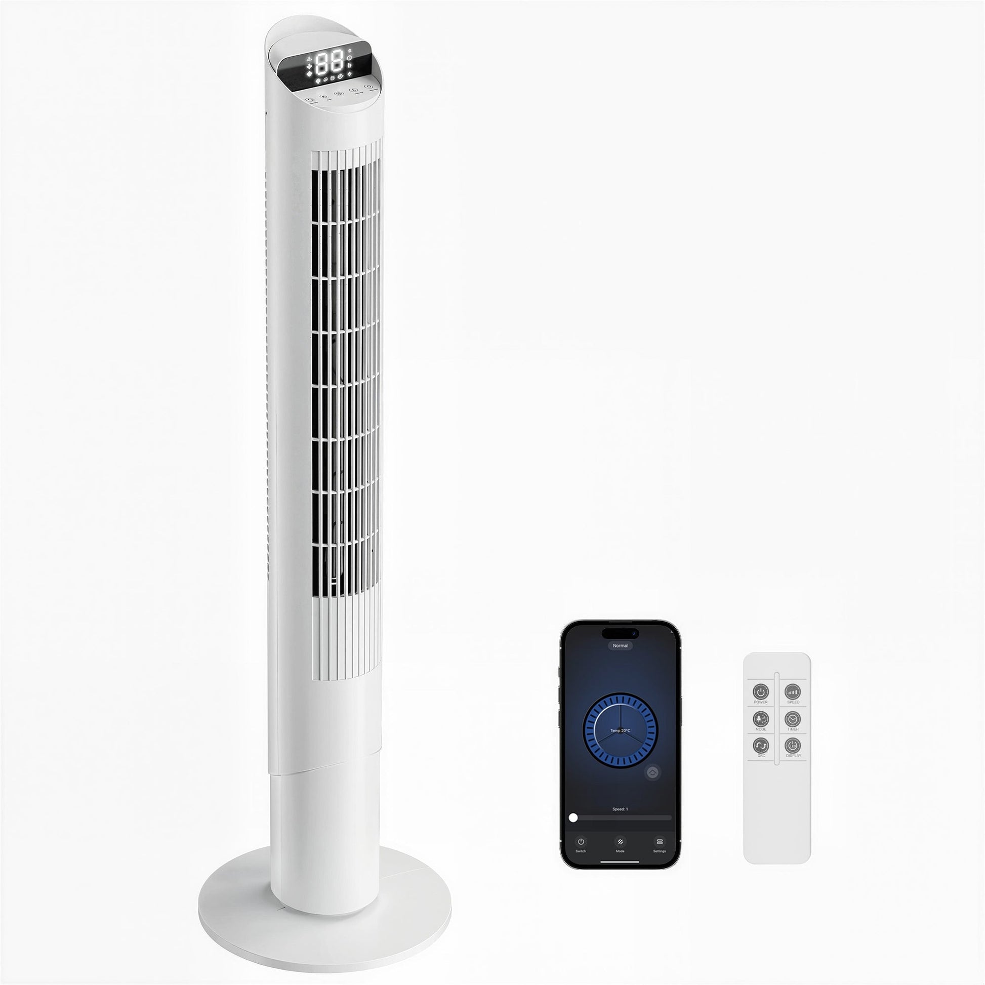 101.8 cm Tower Fan for Cooling, Standing Floor Cooling Fan with WiFi App, 6 Speeds and 4 Modes, 65° Oscillating, 12H Timer and Remote Control for Bedroom, Office, White