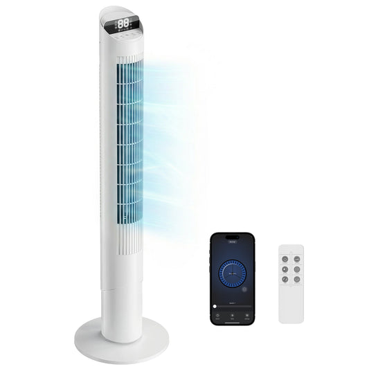 101.8 cm Tower Fan for Cooling, Standing Floor Cooling Fan with WiFi App, 6 Speeds and 4 Modes, 65° Oscillating, 12H Timer and Remote Control for Bedroom, Office, White