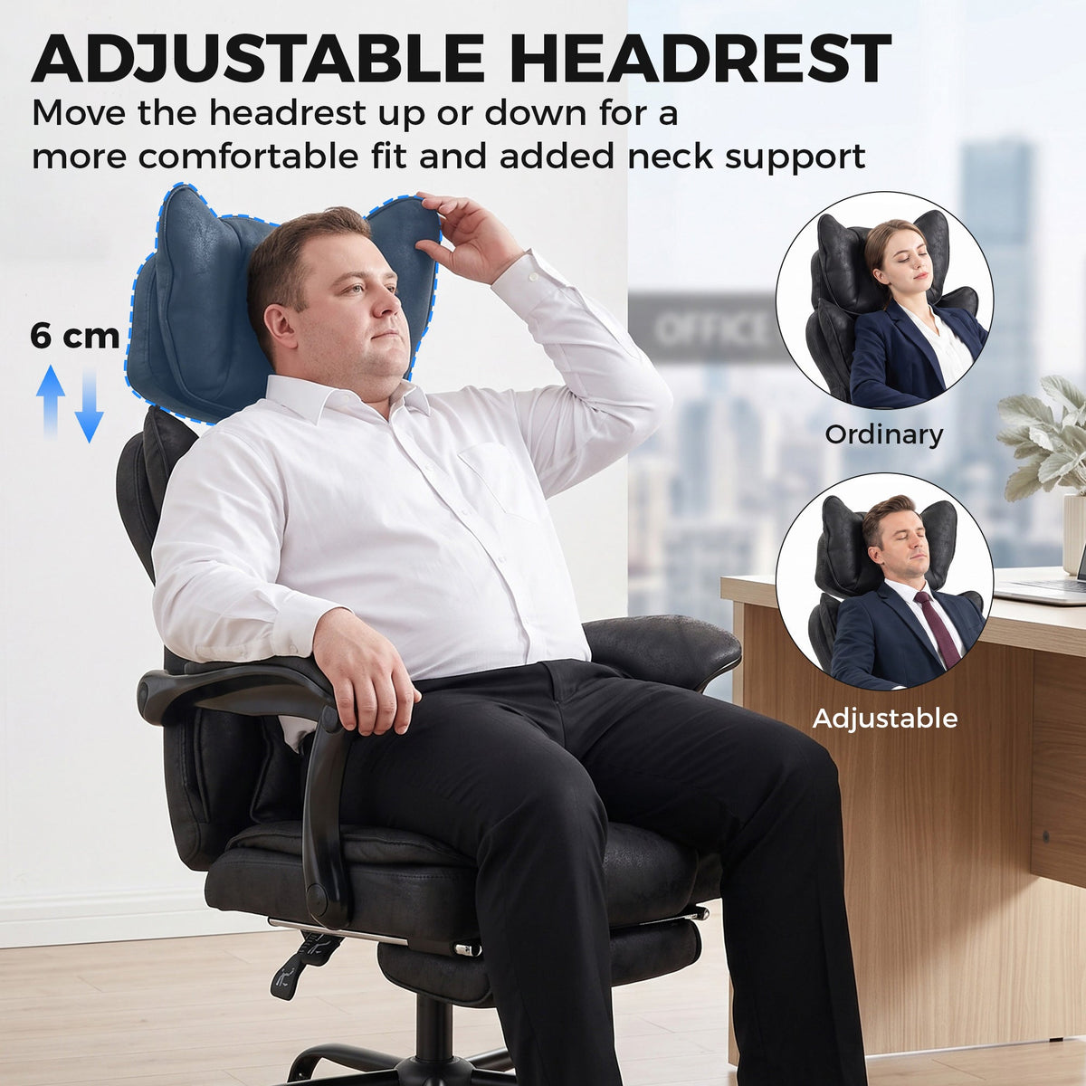Executive Office Chair, 180kg Big and Tall Leathaire Desk Chair with Adjustable Headrest, Lumbar Support, Wide Seat, Reclining Back, Footrest, Swivel Wheels, Black