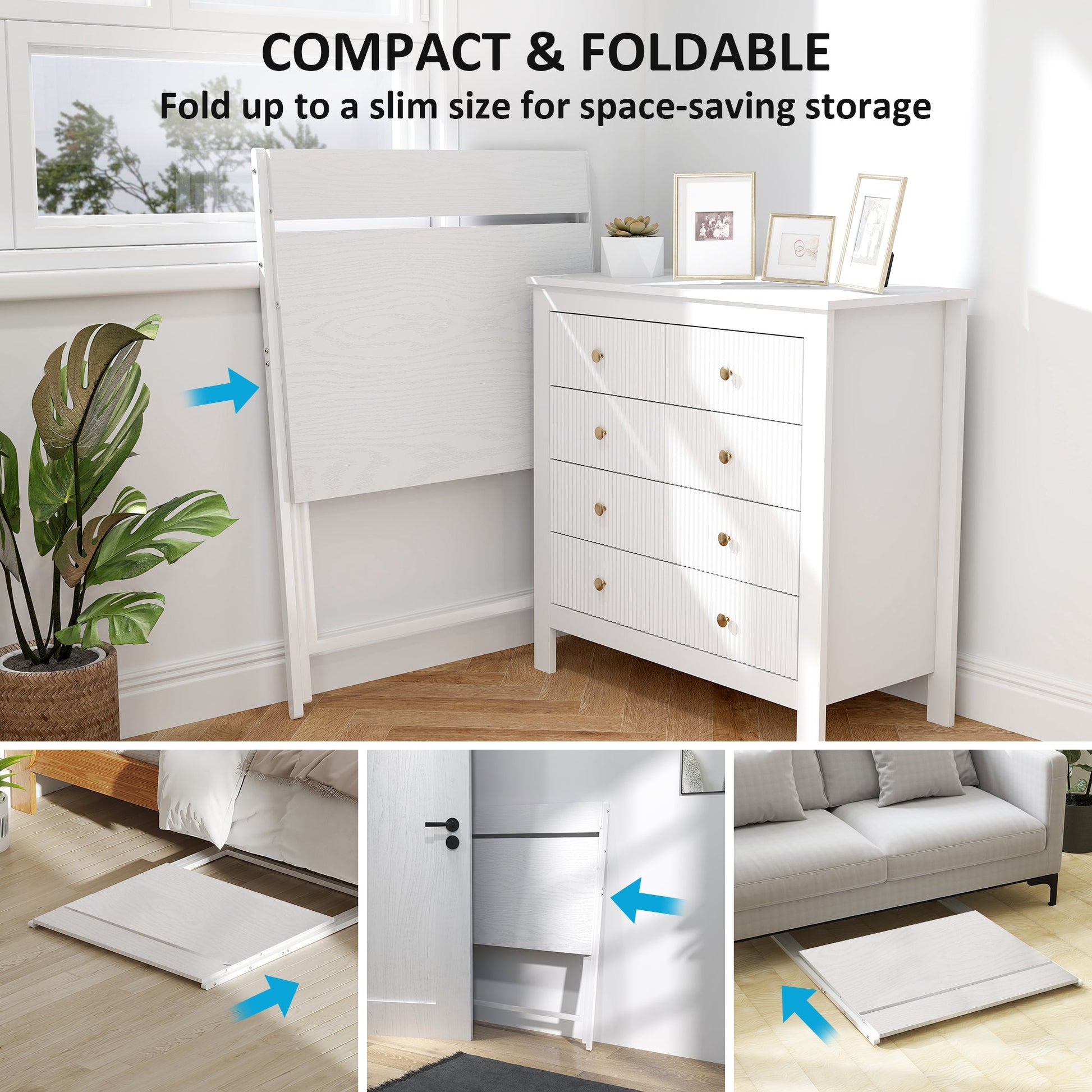 Folding Desk with Monitor Shelf, 81.5 cm Foldable Computer Desk for Small Spaces, Space Saving Writing Table Workstation for Home Office, Study, Easy Assembly, White