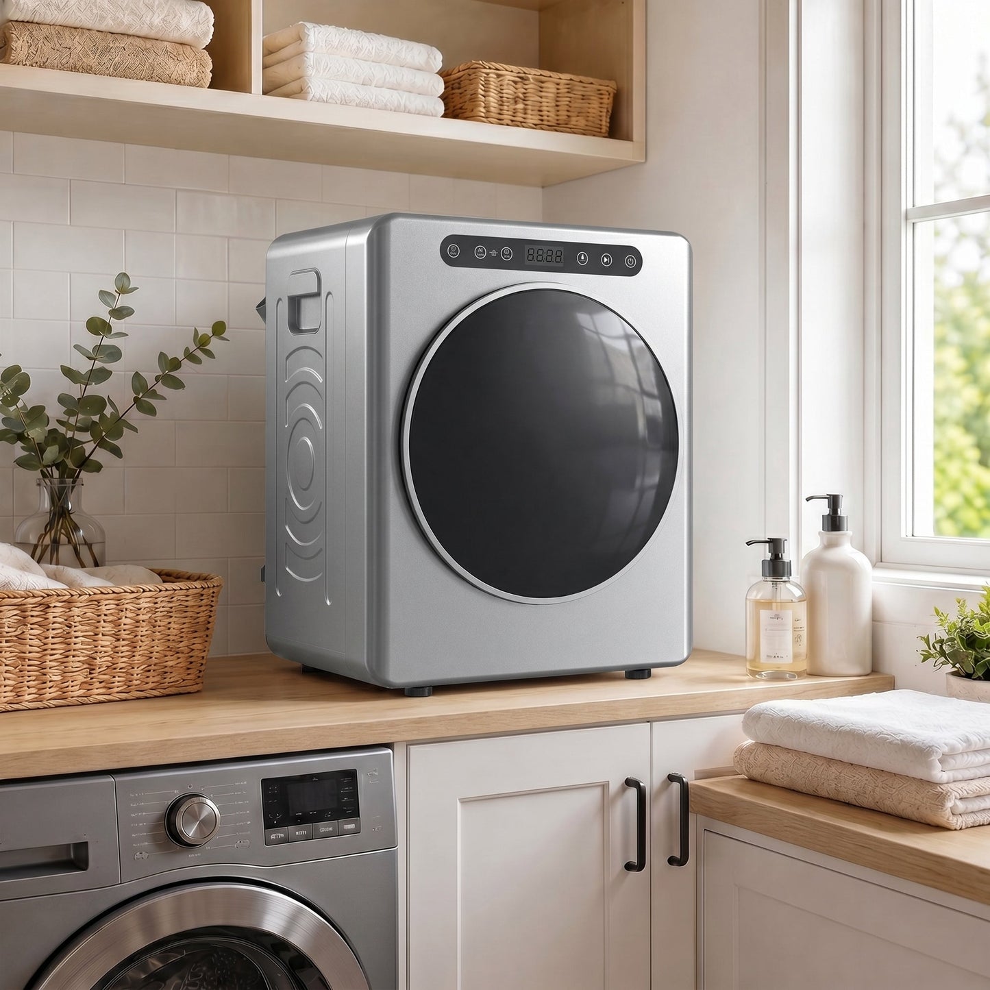 5kg Vented Tumble Dryer, 1000W Compact Freestanding Front Tumble Dryer with Stainless Steel Tub, Timer, 6 Heat Settings, Small Portable Clothes Drying Machine, Silver Tone