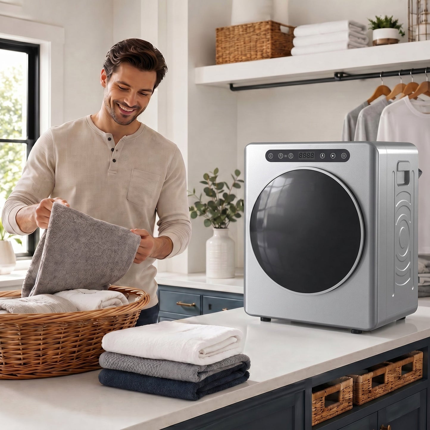 5kg Vented Tumble Dryer, 1000W Compact Freestanding Front Tumble Dryer with Stainless Steel Tub, Timer, 6 Heat Settings, Small Portable Clothes Drying Machine, Silver Tone