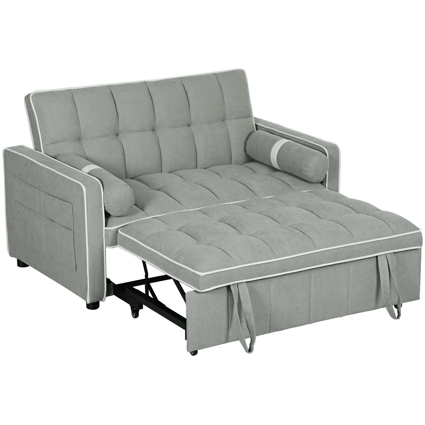 HOMCOM 3-In-1 Convertible 2 Seater Sofa Bed, Click Clack Pull Out Sofa Bed with Adjustable Backrest and Pillows, Modern Tufted Bed Settee for Living Room, Bedroom, Guest Room, Light Grey