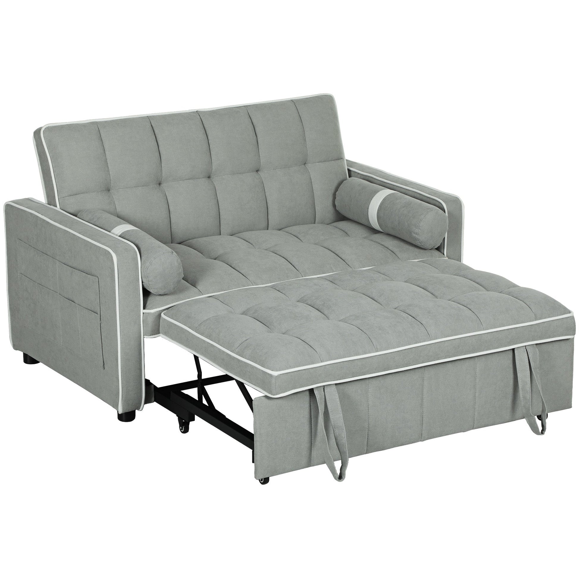 HOMCOM 3-In-1 Convertible 2 Seater Sofa Bed, Click Clack Pull Out Sofa Bed with Adjustable Backrest and Pillows, Modern Tufted Bed Settee for Living Room, Bedroom, Guest Room, Light Grey