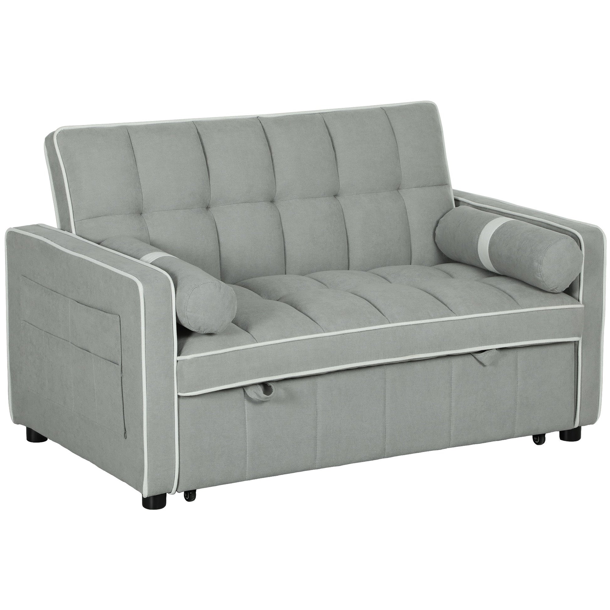 HOMCOM 3-In-1 Convertible 2 Seater Sofa Bed, Click Clack Pull Out Sofa Bed with Adjustable Backrest and Pillows, Modern Tufted Bed Settee for Living Room, Bedroom, Guest Room, Light Grey