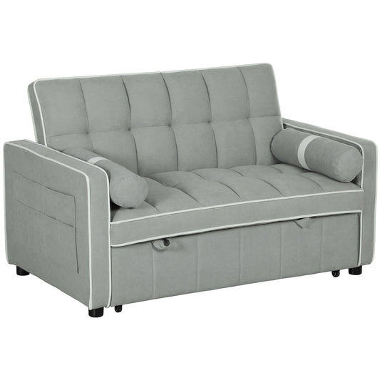 HOMCOM 3-In-1 Convertible 2 Seater Sofa Bed, Click Clack Pull Out Sofa Bed with Adjustable Backrest and Pillows, Modern Tufted Bed Settee for Living Room, Bedroom, Guest Room, Light Grey