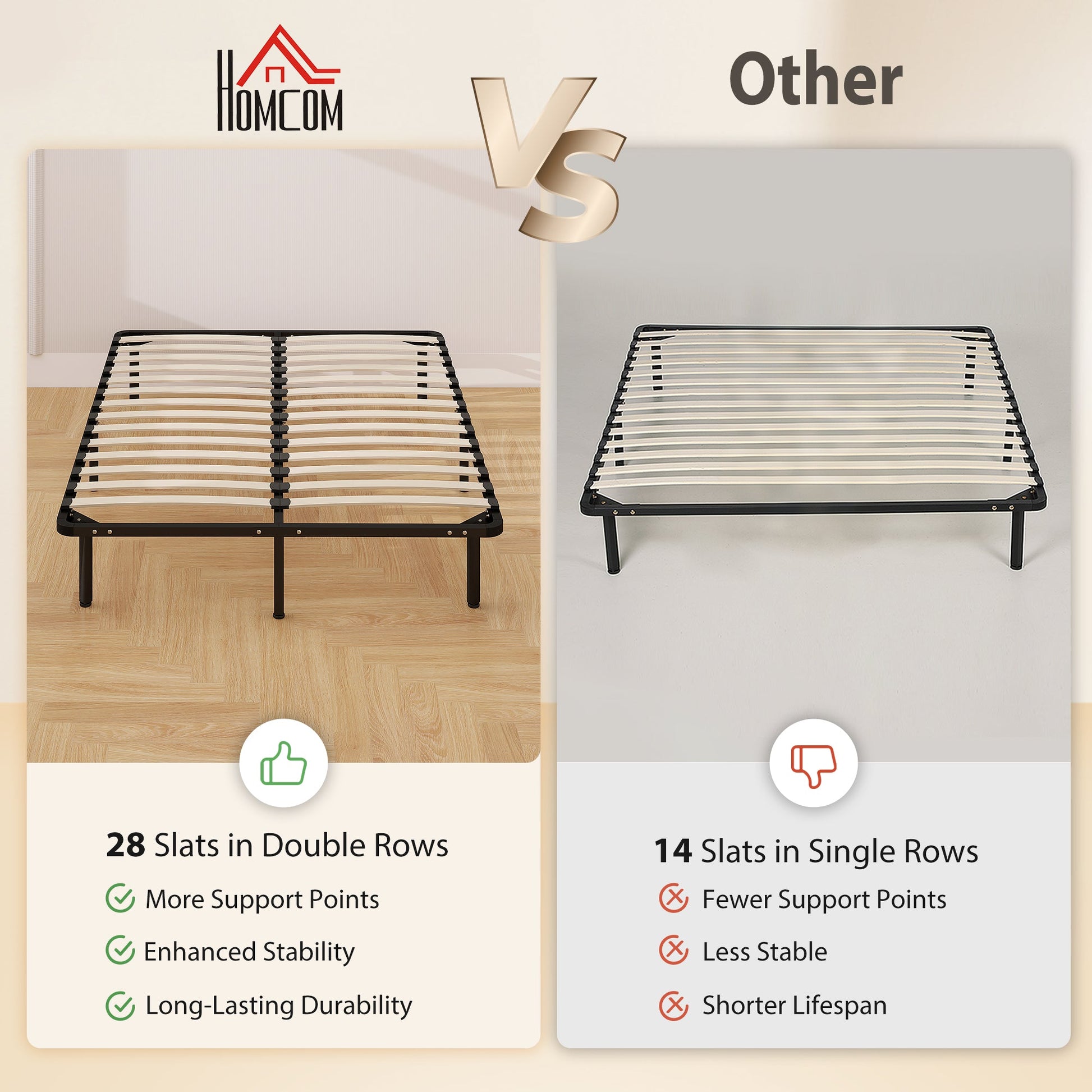 4ft6 Double Bed Frame, Metal Platform Bed Frame with 2 x 14 Wood Slats, No Box Spring Needed, Underbed Storage, Easy to Assemble, Black