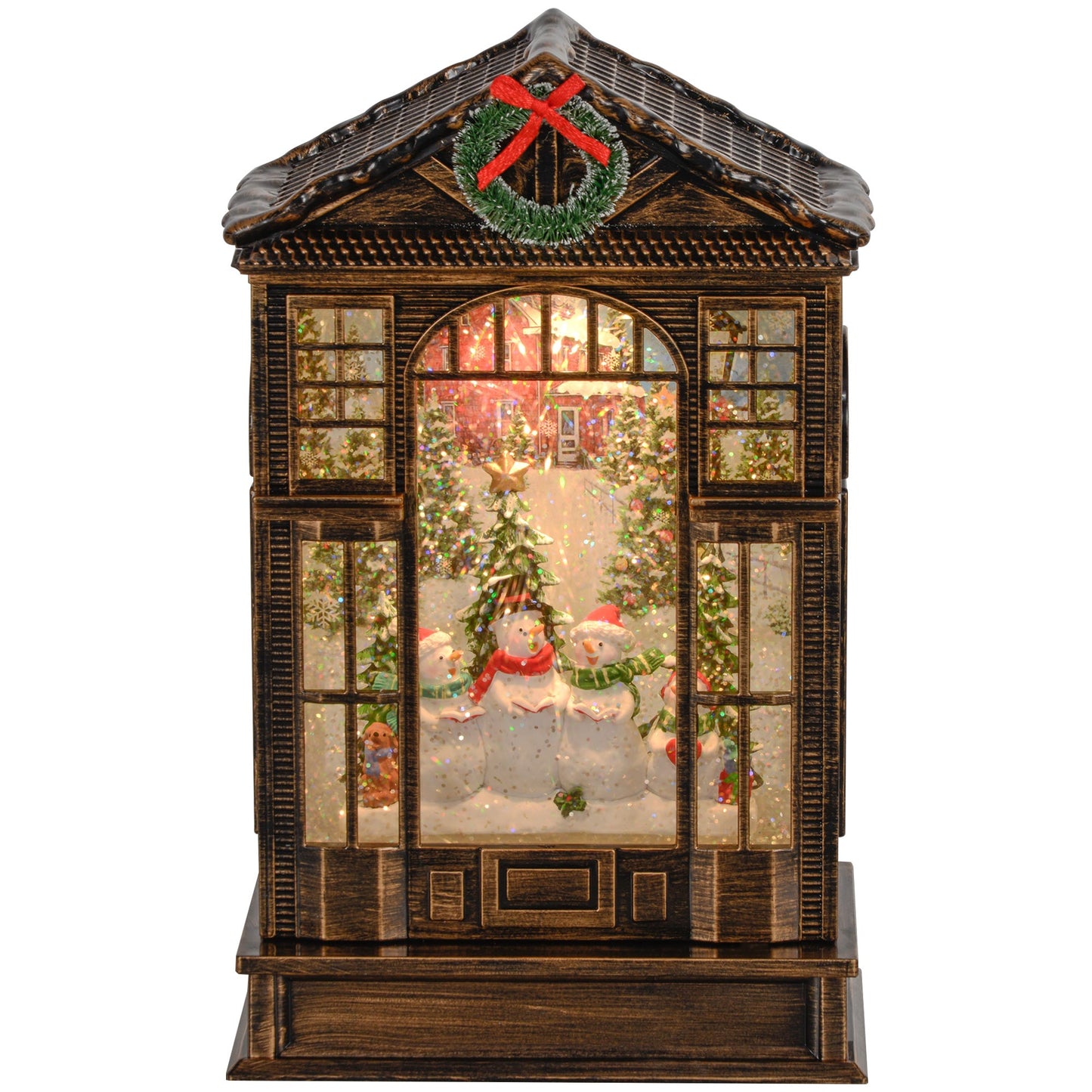 HOMCOM Christmas Snow Globe Lantern with Lights, Musical Snow Globe with Swirling Glitter, Battery Operated Musical Christmas Decoration for Holiday Party Gift, Bronze Tone