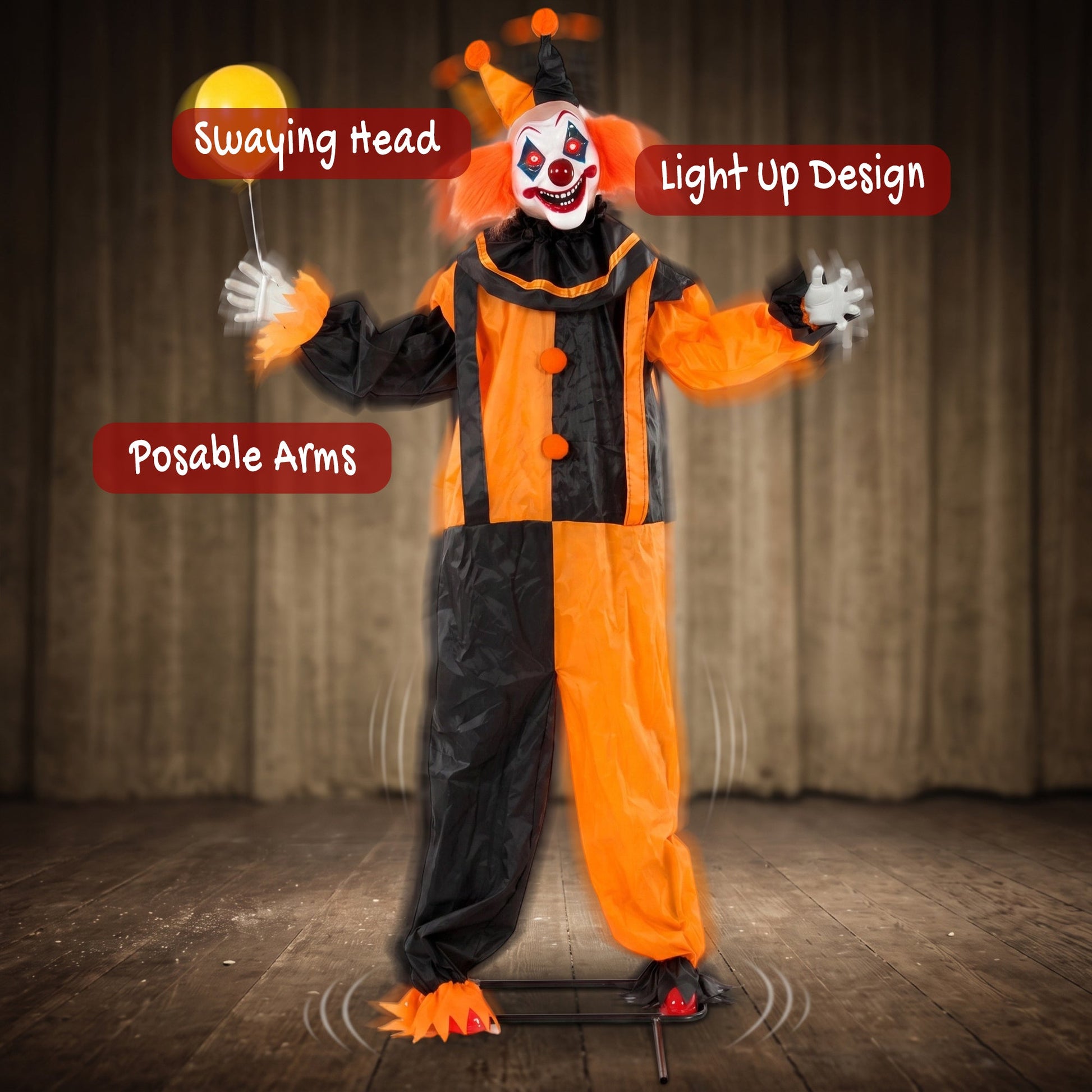 75"/190cm Life Size Animated Clown Halloween Decorations Outdoor Indoor, Scary Halloween Animatronics Decor with Sound Touch Activated, Red Light Up Eyes, Animated Prop for Haunted House Garden