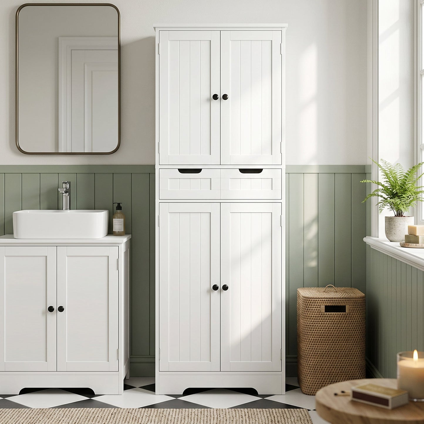 Tall Bathroom Cabinet, Freestanding Storage Cupboard, Bathroom Storage Cabinet with Drawer, Shelves and Doors, 60 x 30 x 160 cm, White