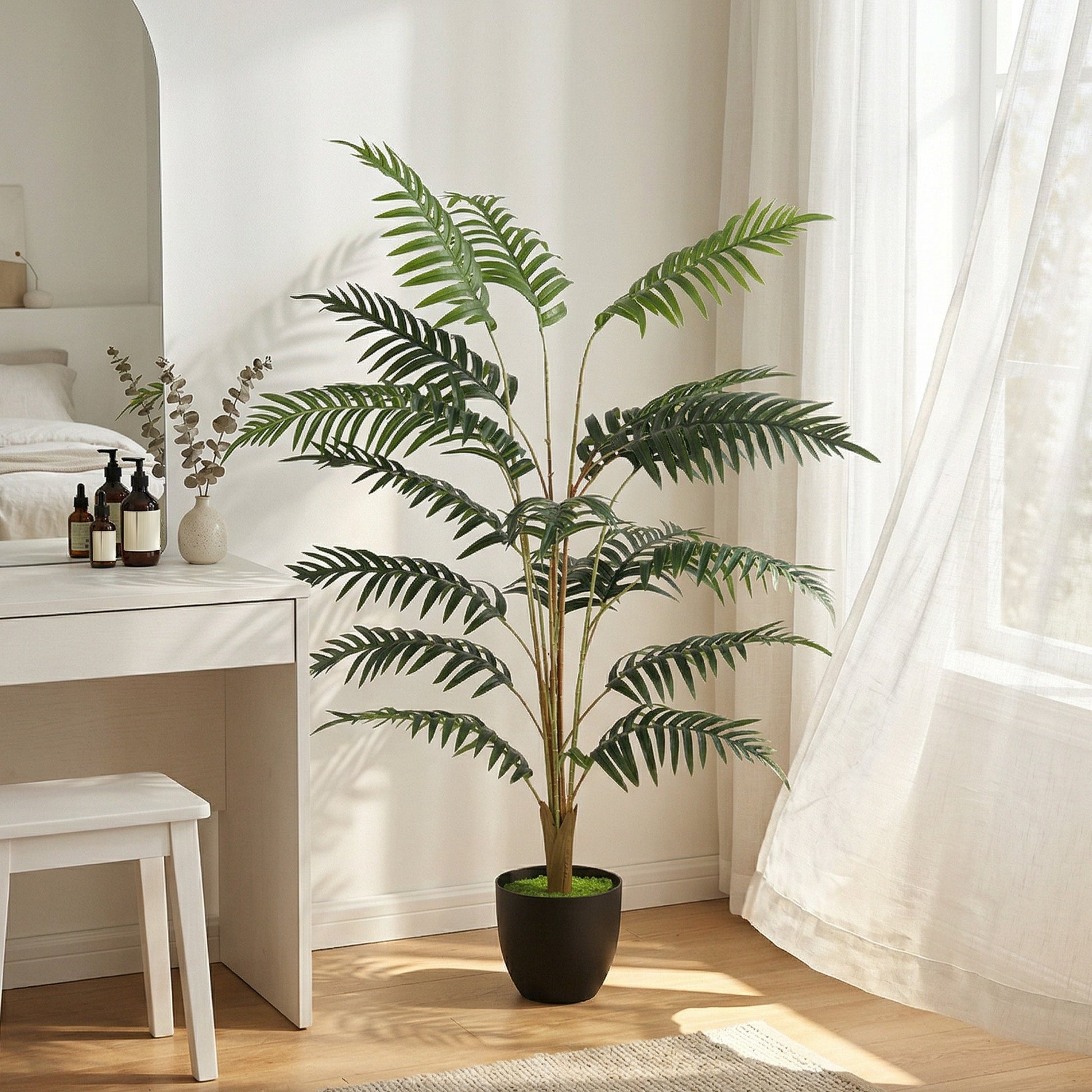120cm Tall Artificial Fern Topiary Tree, Realistic Artificial Plant in Cement Pot, Fake Plant for Indoor Outdoor Front Porch Home Decor, Green