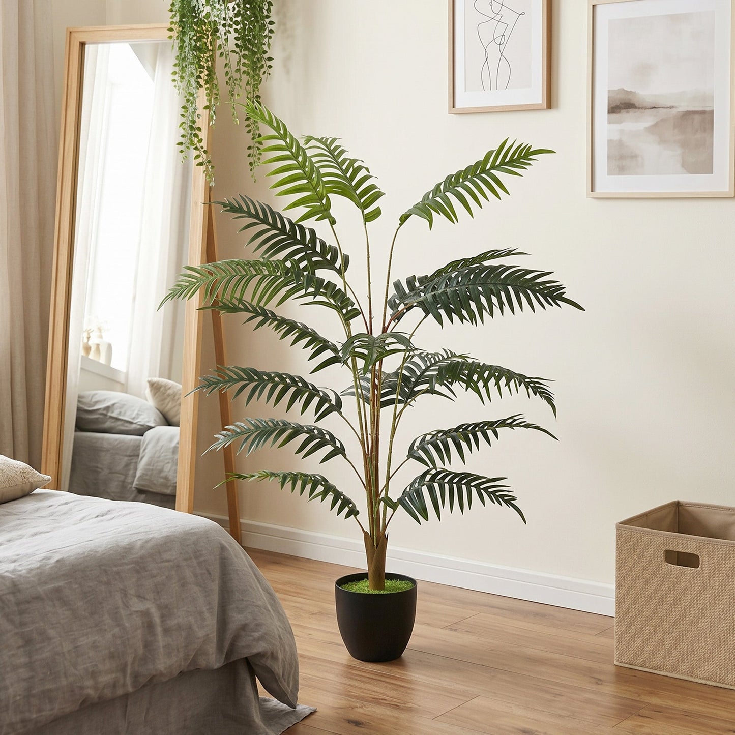 120cm Tall Artificial Fern Topiary Tree, Realistic Artificial Plant in Cement Pot, Fake Plant for Indoor Outdoor Front Porch Home Decor, Green