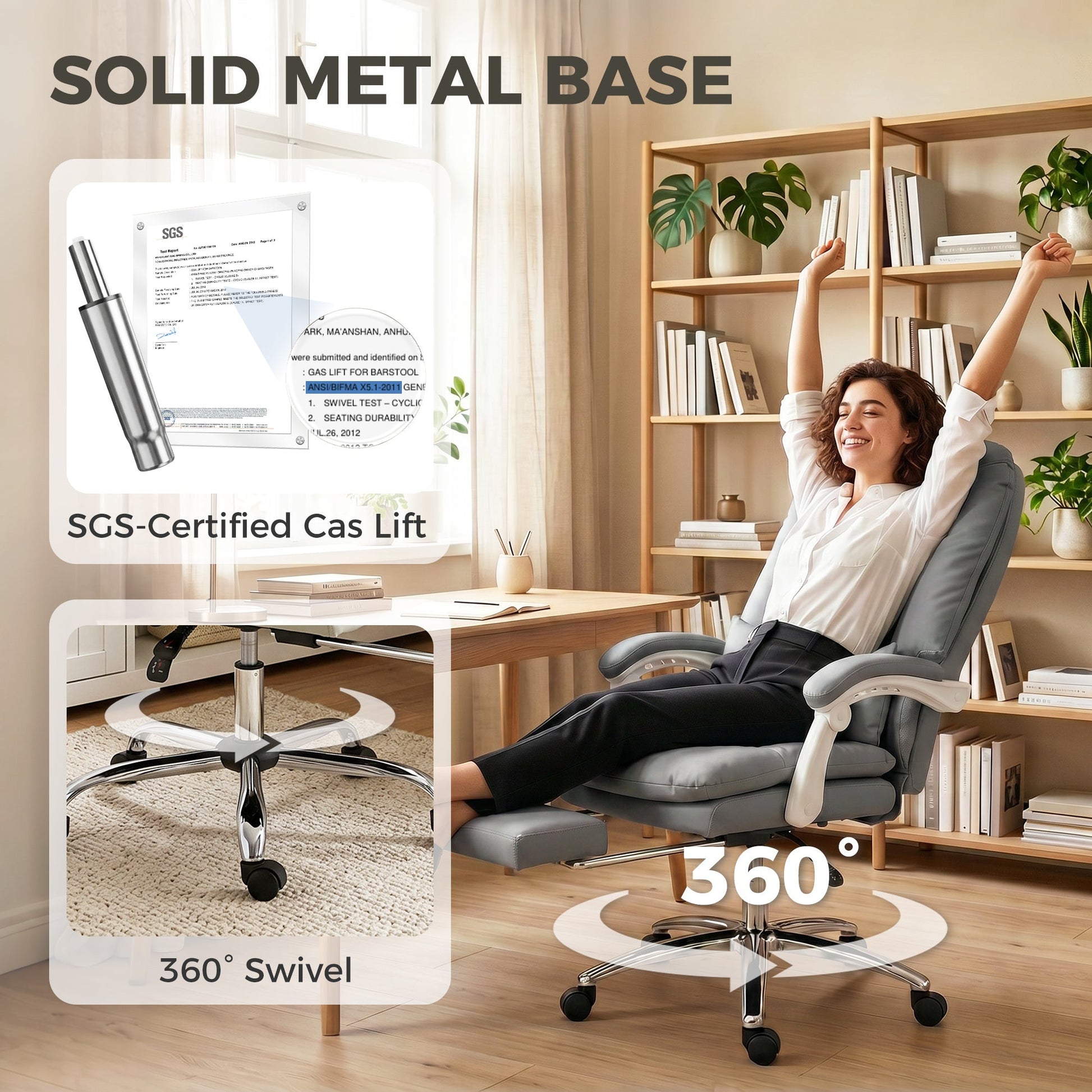 Ergonomic Executive Office Chair, Velvet Reclining Computer Desk Chair with Lumbar Support, Footrest, Plush Thick Cushion, 360° Swivel for Home Office, Grey