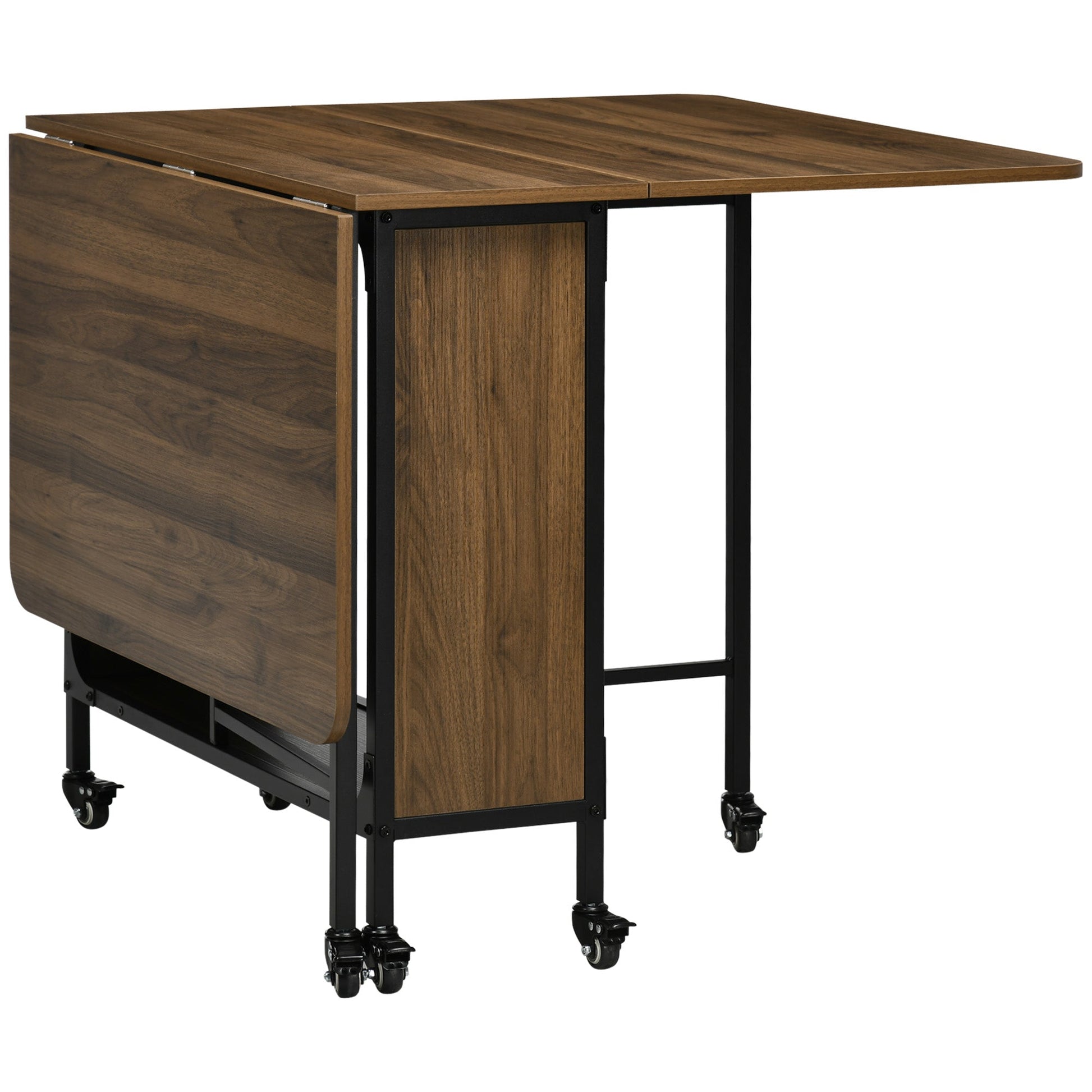 Mobile Drop Leaf Table, Folding Dining Table with 6 Wheels & Storage Shelf for Small Spaces, Kitchen, Dining Room, Light Brown