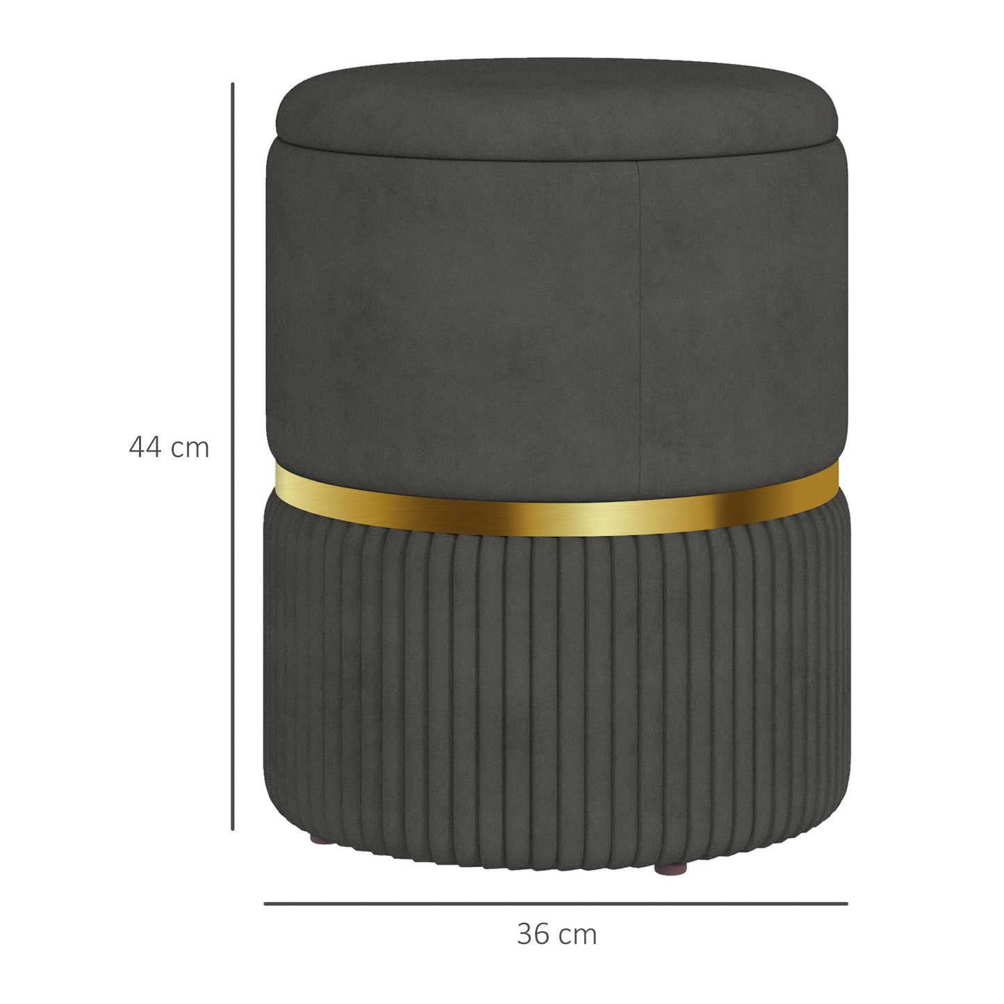HOMCOM Round Pouffe, Velvet-feel Fabric Upholstered Storage Foot Stool with Removable Top, Padded Seat and Hidden Space for Living Room, Grey