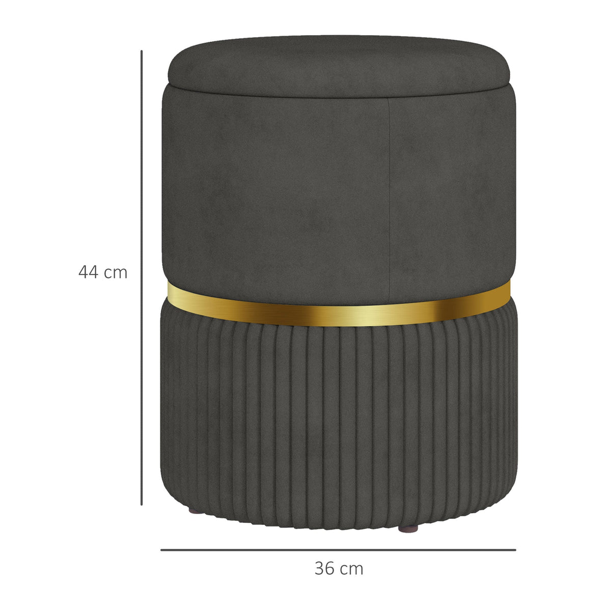 HOMCOM Round Pouffe, Velvet-feel Fabric Upholstered Storage Foot Stool with Removable Top, Padded Seat and Hidden Space for Living Room, Grey