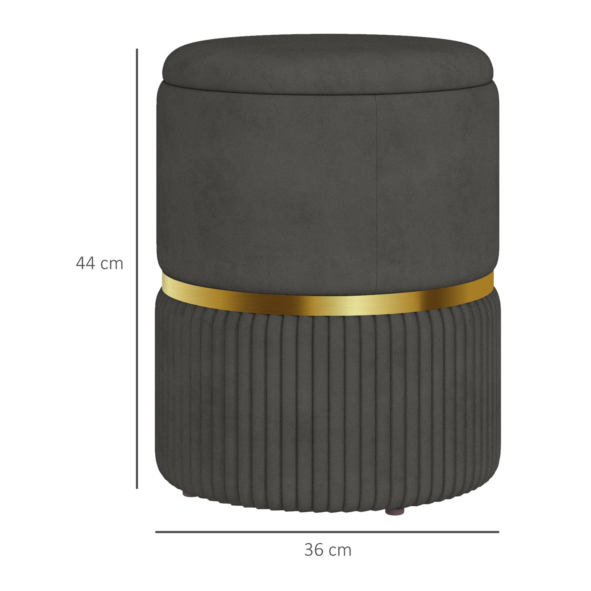 HOMCOM Round Pouffe, Velvet-feel Fabric Upholstered Storage Foot Stool with Removable Top, Padded Seat and Hidden Space for Living Room, Grey