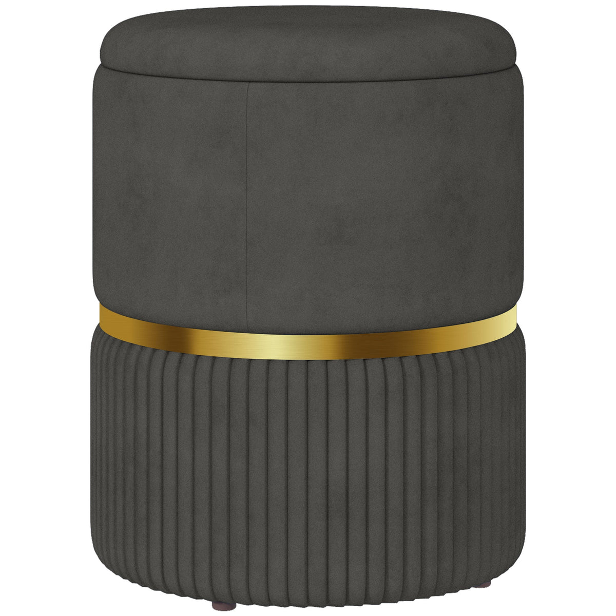 HOMCOM Round Pouffe, Velvet-feel Fabric Upholstered Storage Foot Stool with Removable Top, Padded Seat and Hidden Space for Living Room, Grey