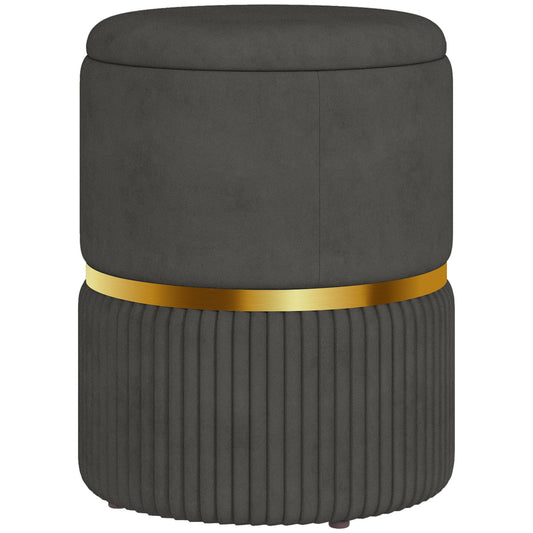 HOMCOM Round Pouffe, Velvet-feel Fabric Upholstered Storage Foot Stool with Removable Top, Padded Seat and Hidden Space for Living Room, Grey