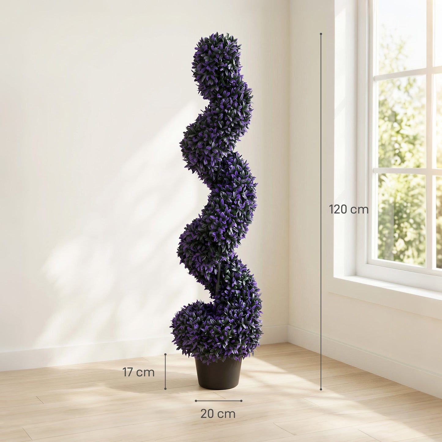 Set of 2 Decorative Artificial Plants, 120cm Artificial Boxwood Spiral Topiary Tree with 840 Leaves, UV Resistant, Indoor Outdoor Fake Plants in Pot for Home Office Living Room Decor, Purple