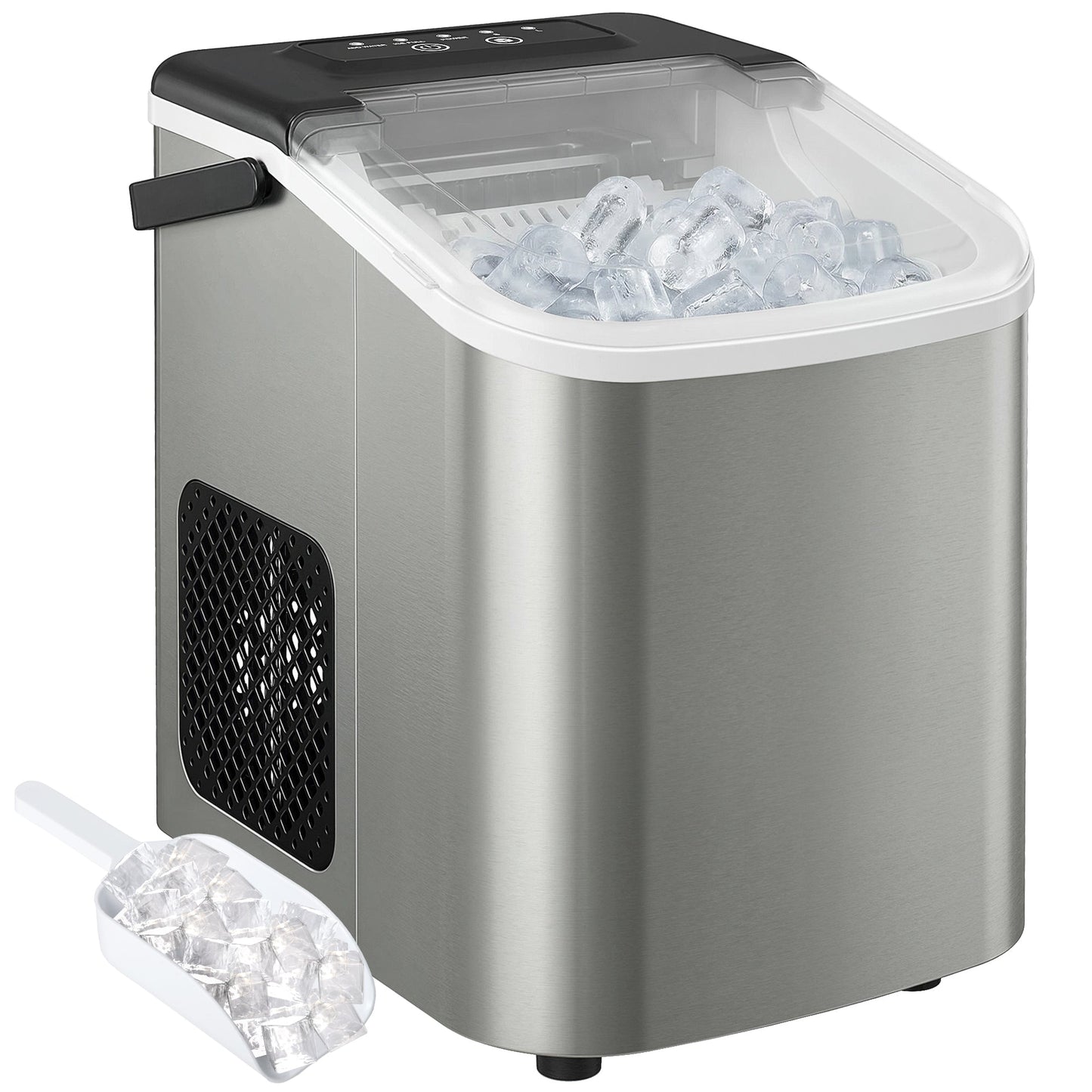 Ice Maker Machine Countertop, 9 Cubes Ready in 7 Mins, 12 KG in 24Hrs, 2 Sizes of Bullet, Self-Cleaning Ice Machine with Portable Handle, Scoop and Basket for Home Kitchen Office RV
