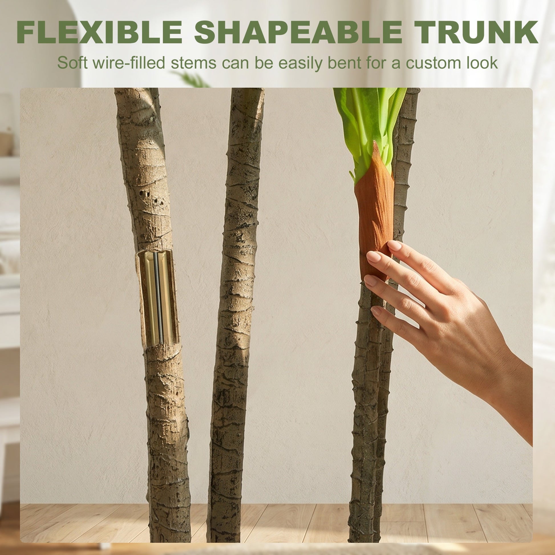 150cm Artificial Dracaena Tree, Decorative Artificial Plants with Bendable Trunks and White Planter for Living Room Bedroom Home Office Decor, Green