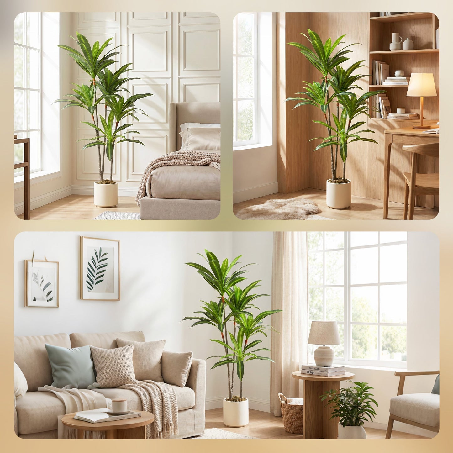 150cm Artificial Dracaena Tree, Decorative Artificial Plants with Bendable Trunks and White Planter for Living Room Bedroom Home Office Decor, Green