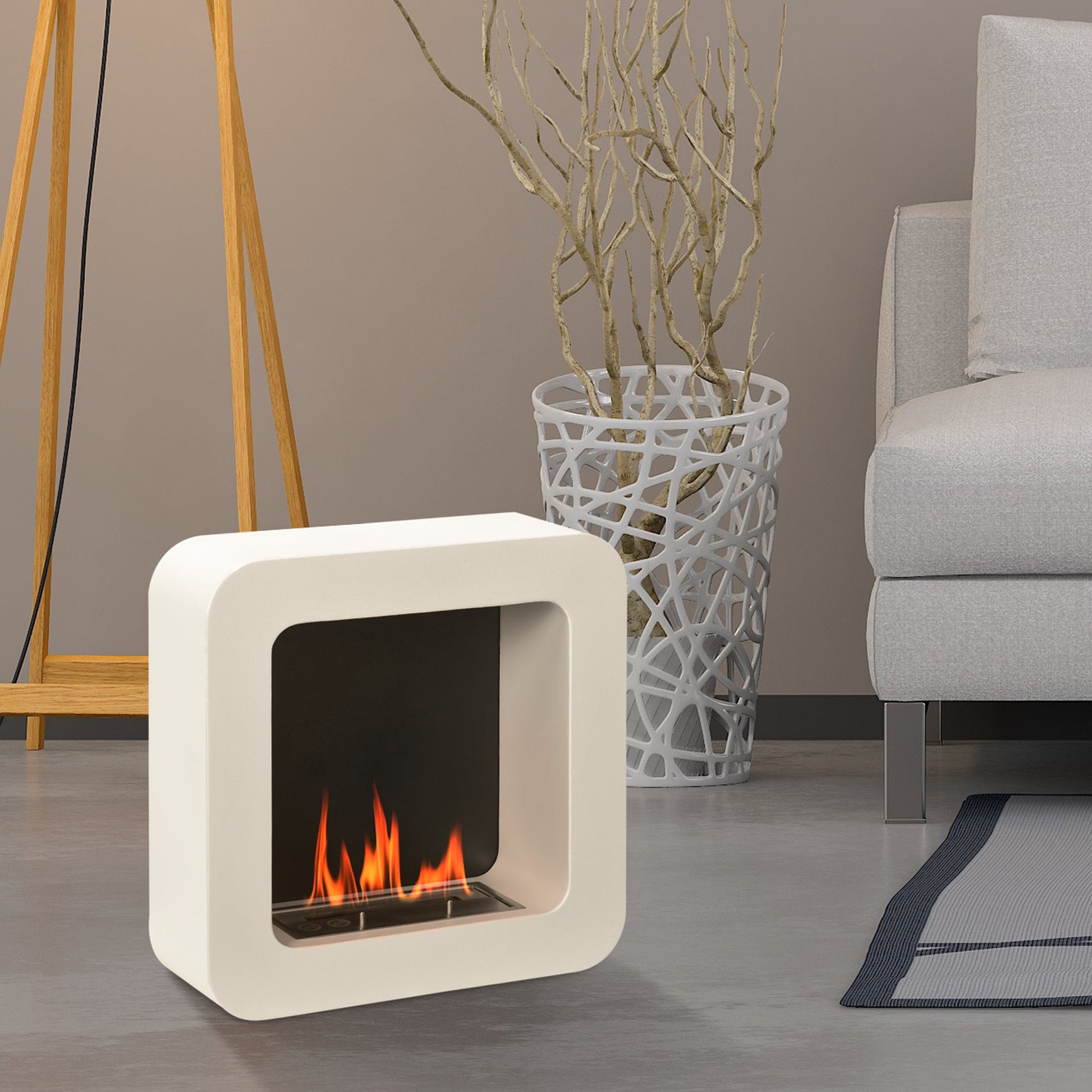 HOMCOM Wall Mounted Ethanol Fireplace, Bioethanol Heater Stove Fire with 1L Tank, 2.5 Hour Burning Time, White