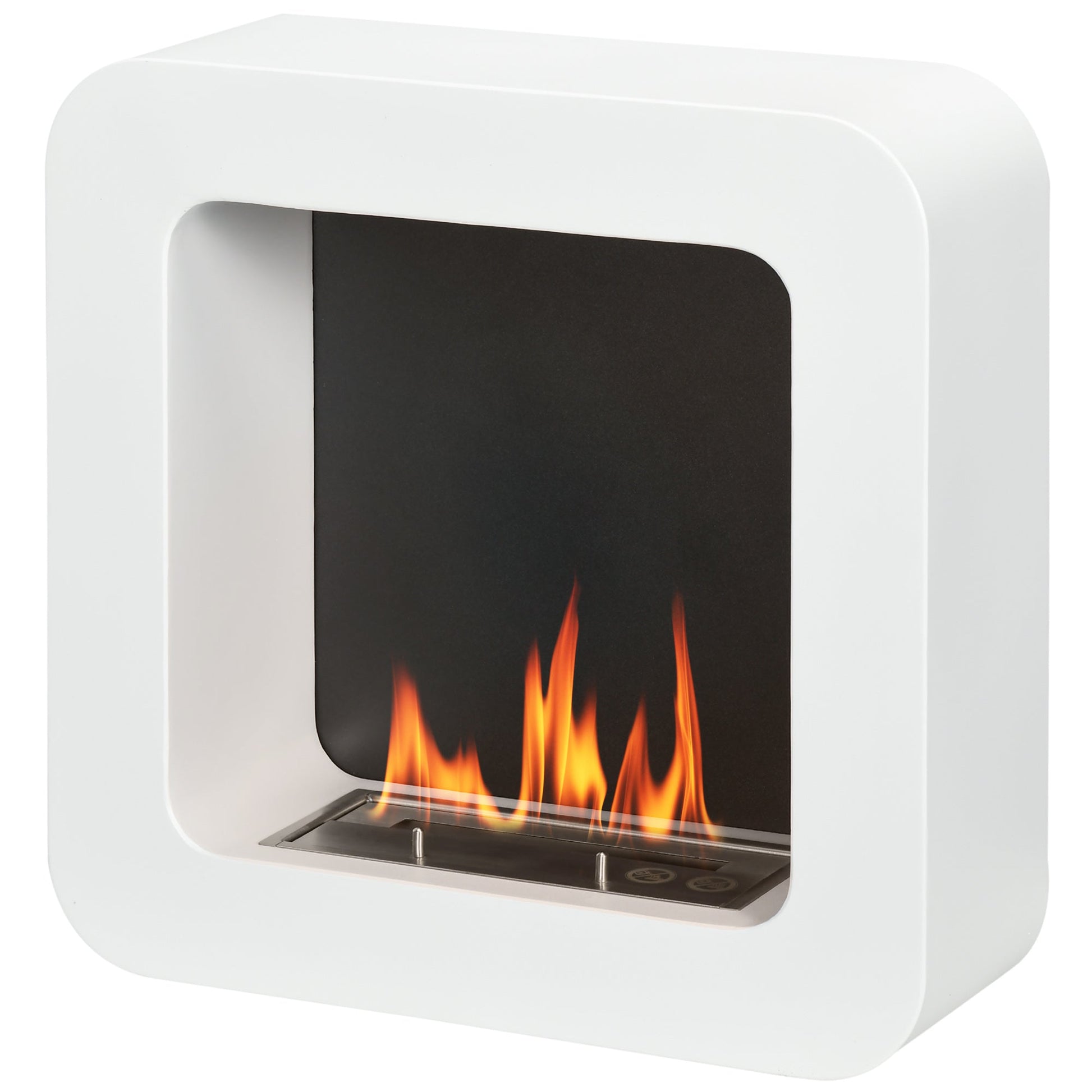 HOMCOM Wall Mounted Ethanol Fireplace, Bioethanol Heater Stove Fire with 1L Tank, 2.5 Hour Burning Time, White