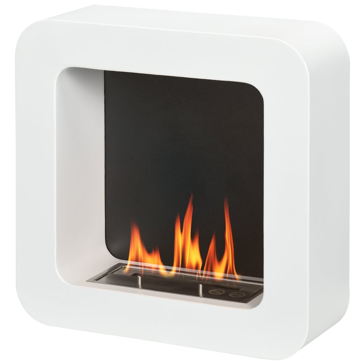 HOMCOM Wall Mounted Ethanol Fireplace, Bioethanol Heater Stove Fire with 1L Tank, 2.5 Hour Burning Time, White