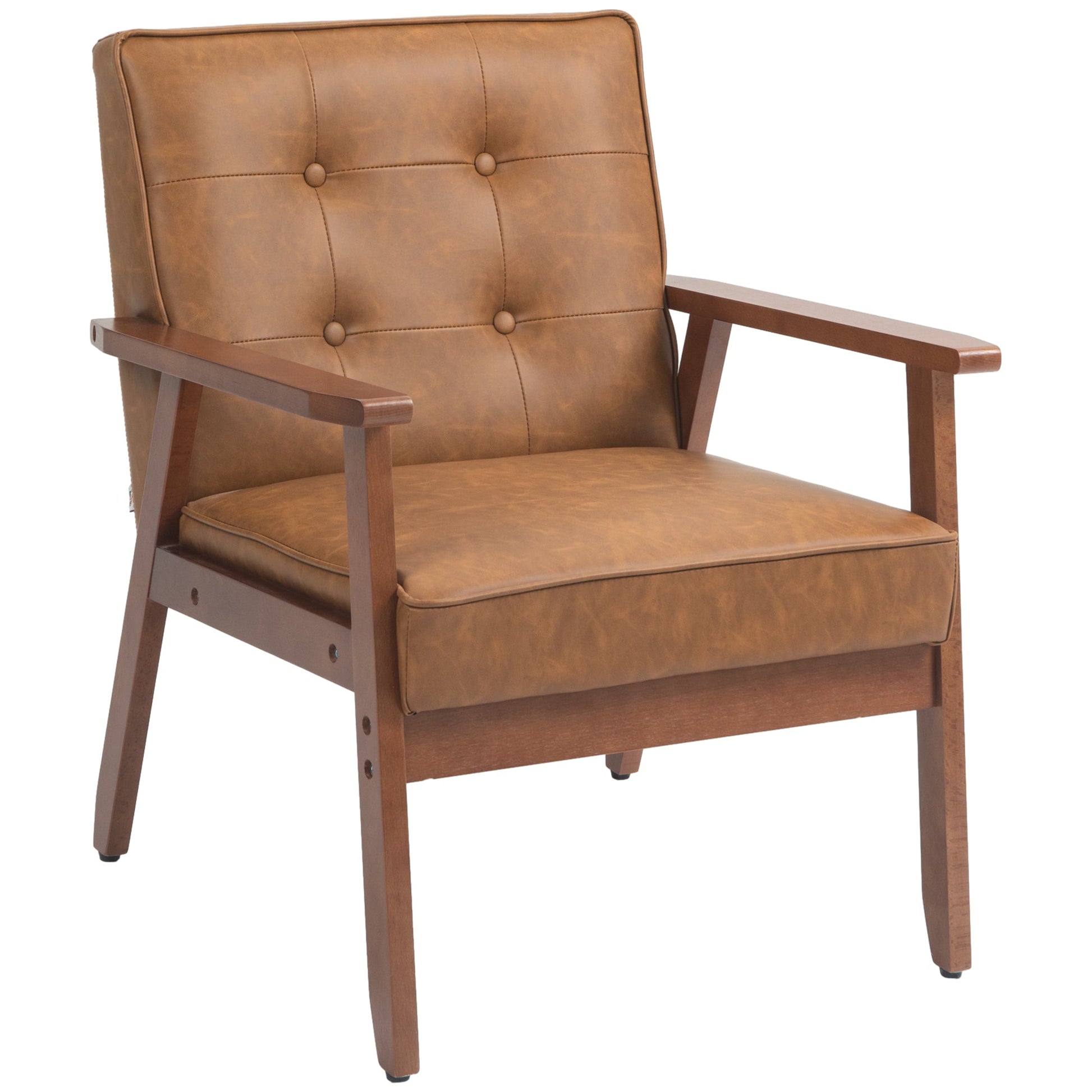 HOMCOM Armchair, PU Leather Accent Chair, Occasional Chair with Rubberwood Frame for Living Room, Reception, Bedroom, Balcony, Brown