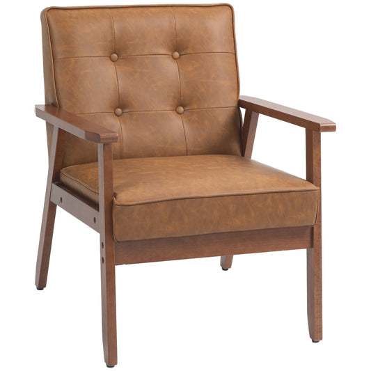 HOMCOM Armchair, PU Leather Accent Chair, Occasional Chair with Rubberwood Frame for Living Room, Reception, Bedroom, Balcony, Brown