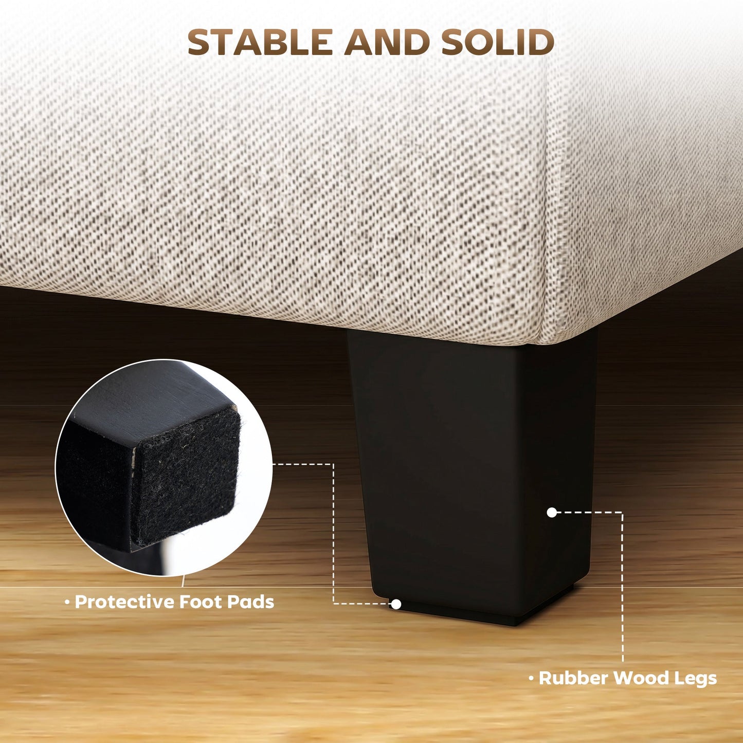 Square Footstool, Small Ottoman with Side Pocket, Linen-look Fabric Footrest Foot Stool with Rubber Wood Legs and Padded Seat for Living Room, Bedroom, Entryway, 35 x 35 x 35cm, Beige