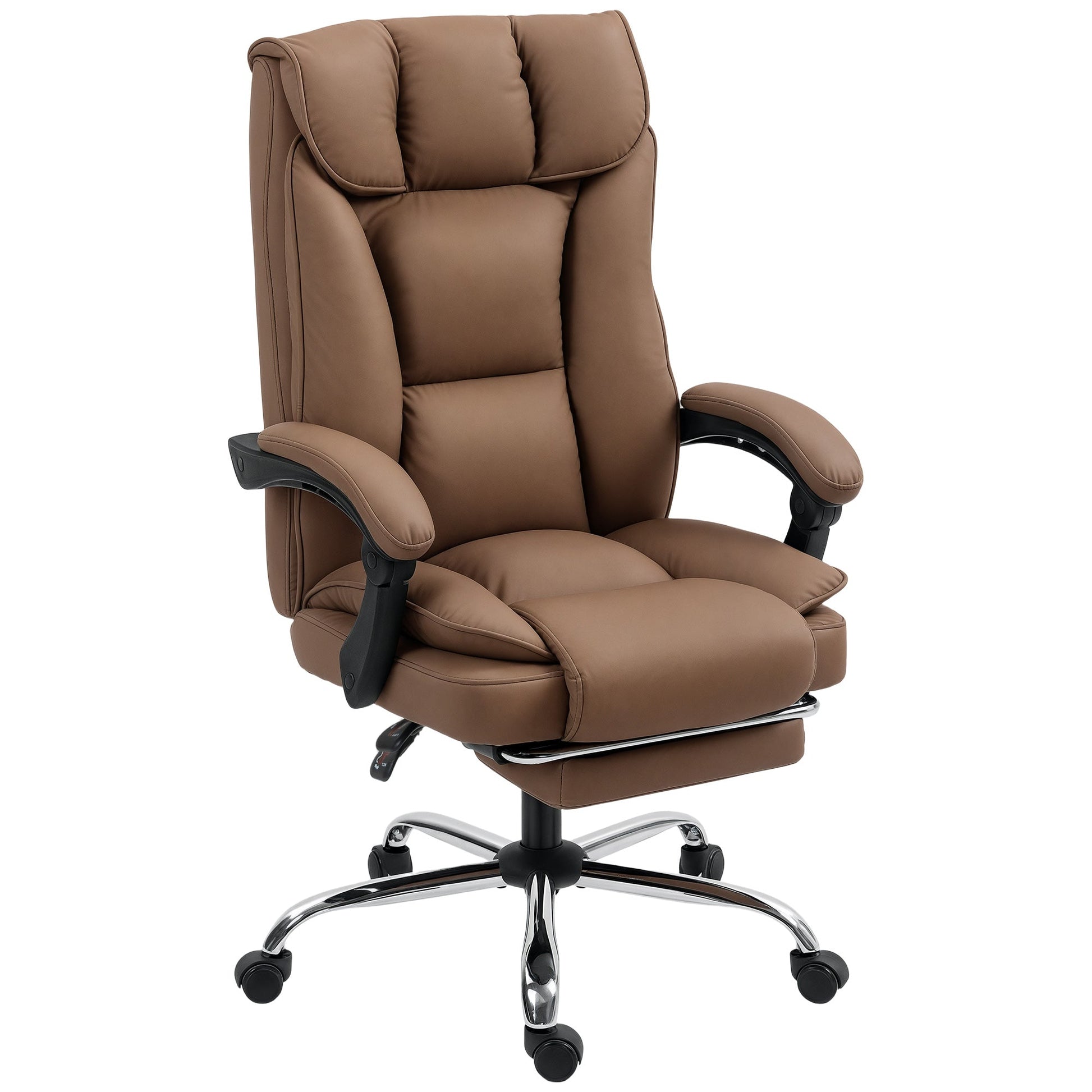 Executive Office Chair with Footrest, Pet-Friendly Leather Reclining Ergonomic Computer Desk Chair with Double-Layer Padding, Upholstered Swivel Recliner for Home Office, Working, Brown