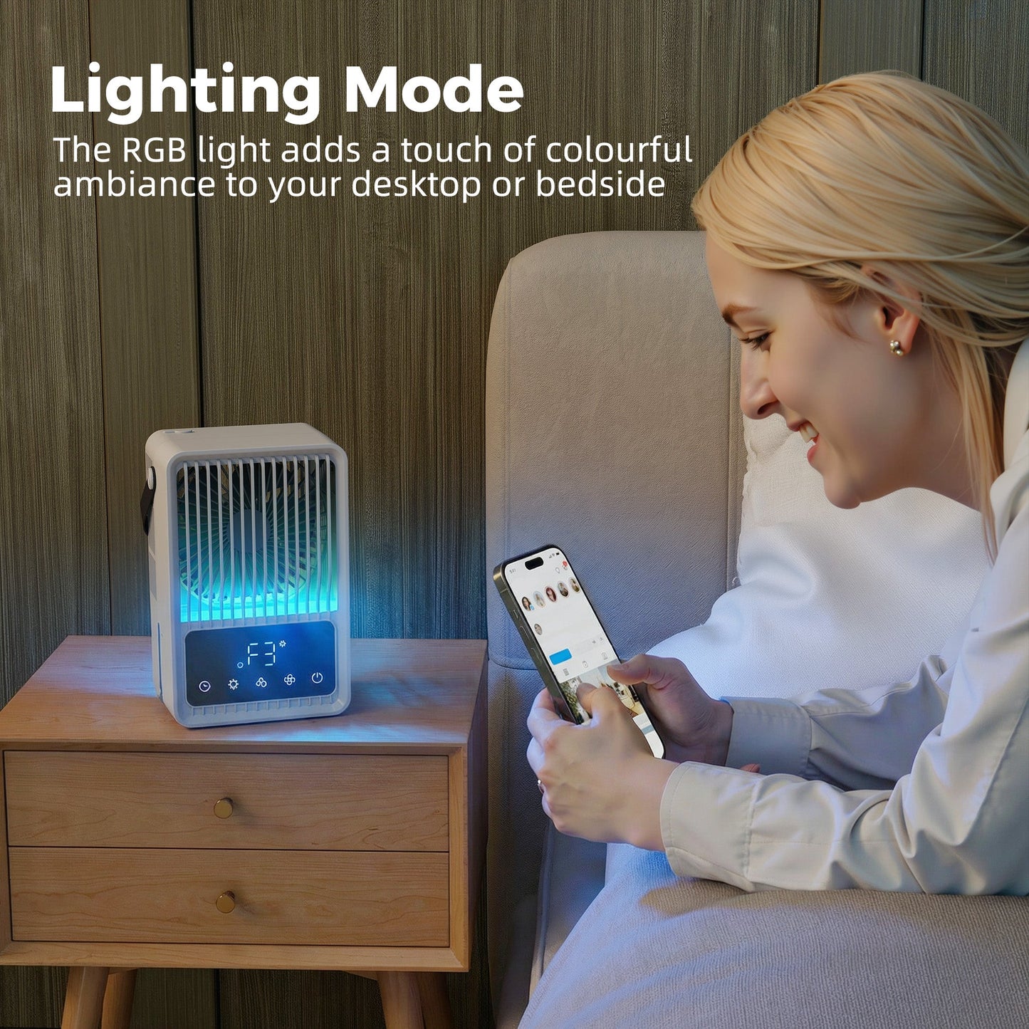 23.2 cm Desk Fan with Humidifier, 3-Speed Table Fan with 550ml Water Tank, Small Fan with RGB Light for Bedroom, Home Office, Black